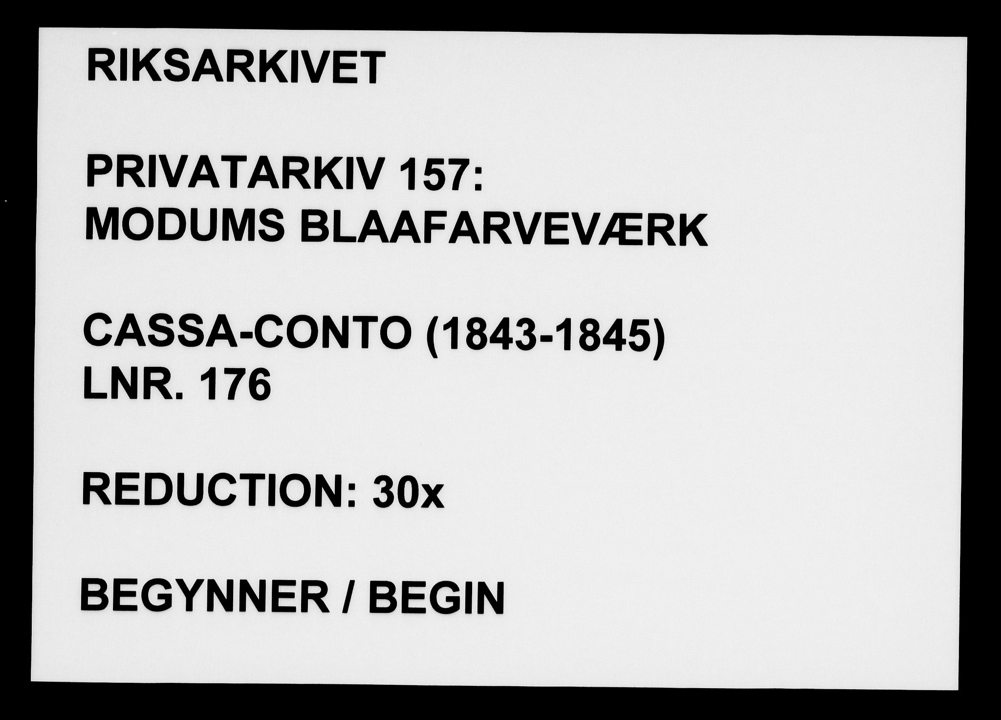 Modums Blaafarveværk, RA/PA-0157/G/Gd/Gda/L0176/0001: -- / Cassa-Conto, 1843-1845, s. 1