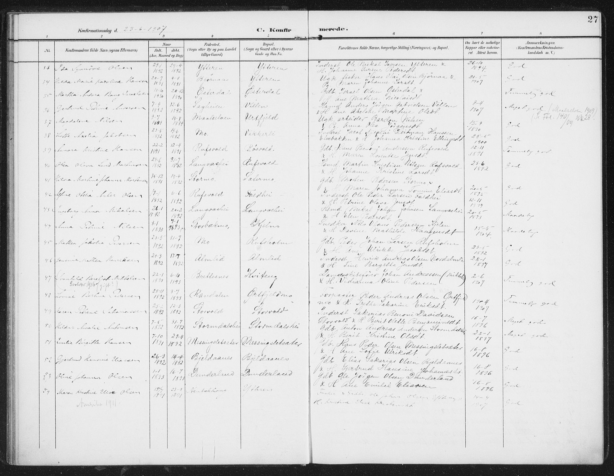 Ministerialprotokoller, klokkerbøker og fødselsregistre - Nordland, AV/SAT-A-1459/827/L0403: Ministerialbok nr. 827A15, 1903-1912, s. 27