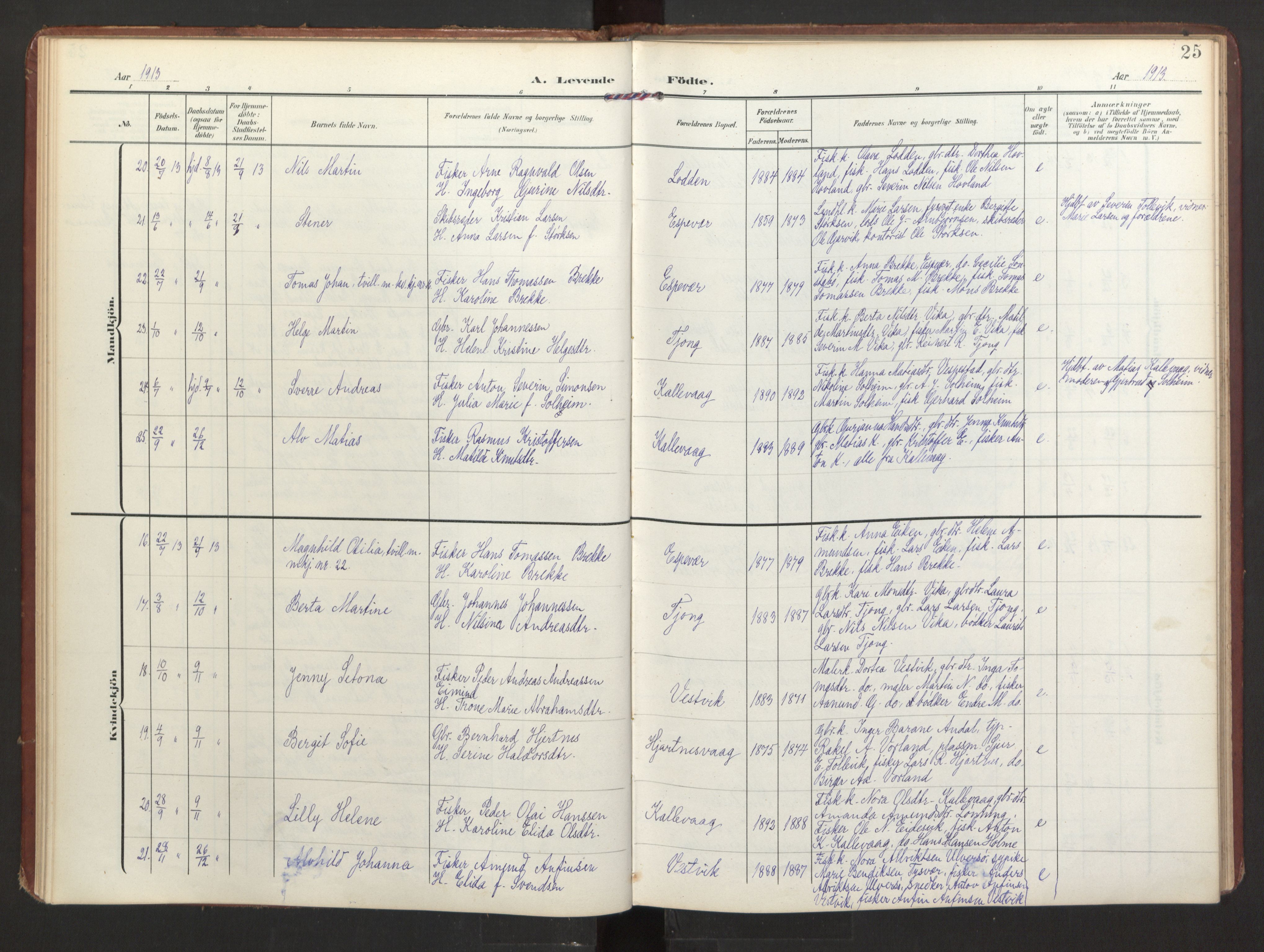 Finnås sokneprestembete, AV/SAB-A-99925/H/Ha/Haa/Haad/L0003: Ministerialbok nr. D 3, 1907-1921, s. 25