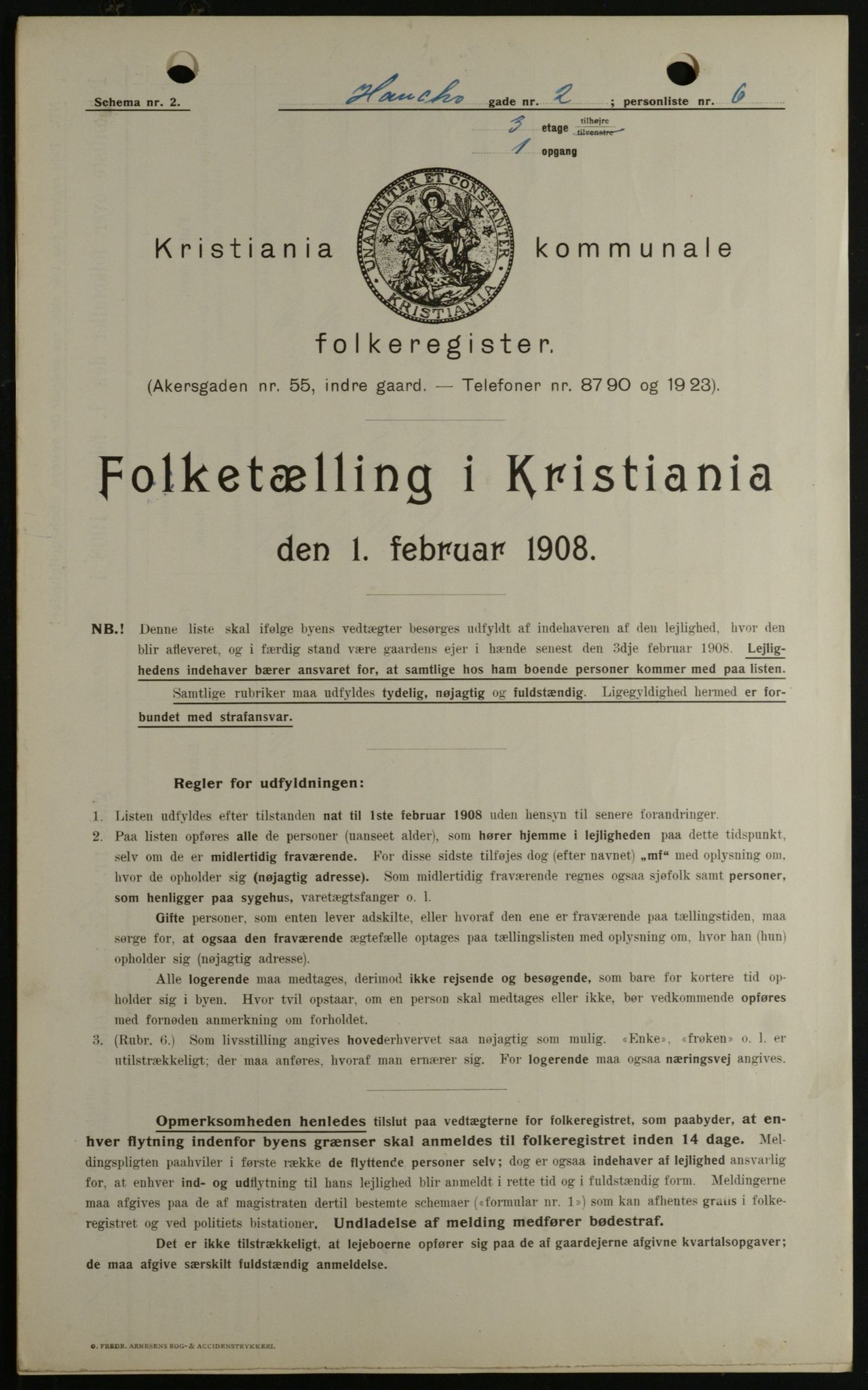 OBA, Kommunal folketelling 1.2.1908 for Kristiania kjøpstad, 1908, s. 31623
