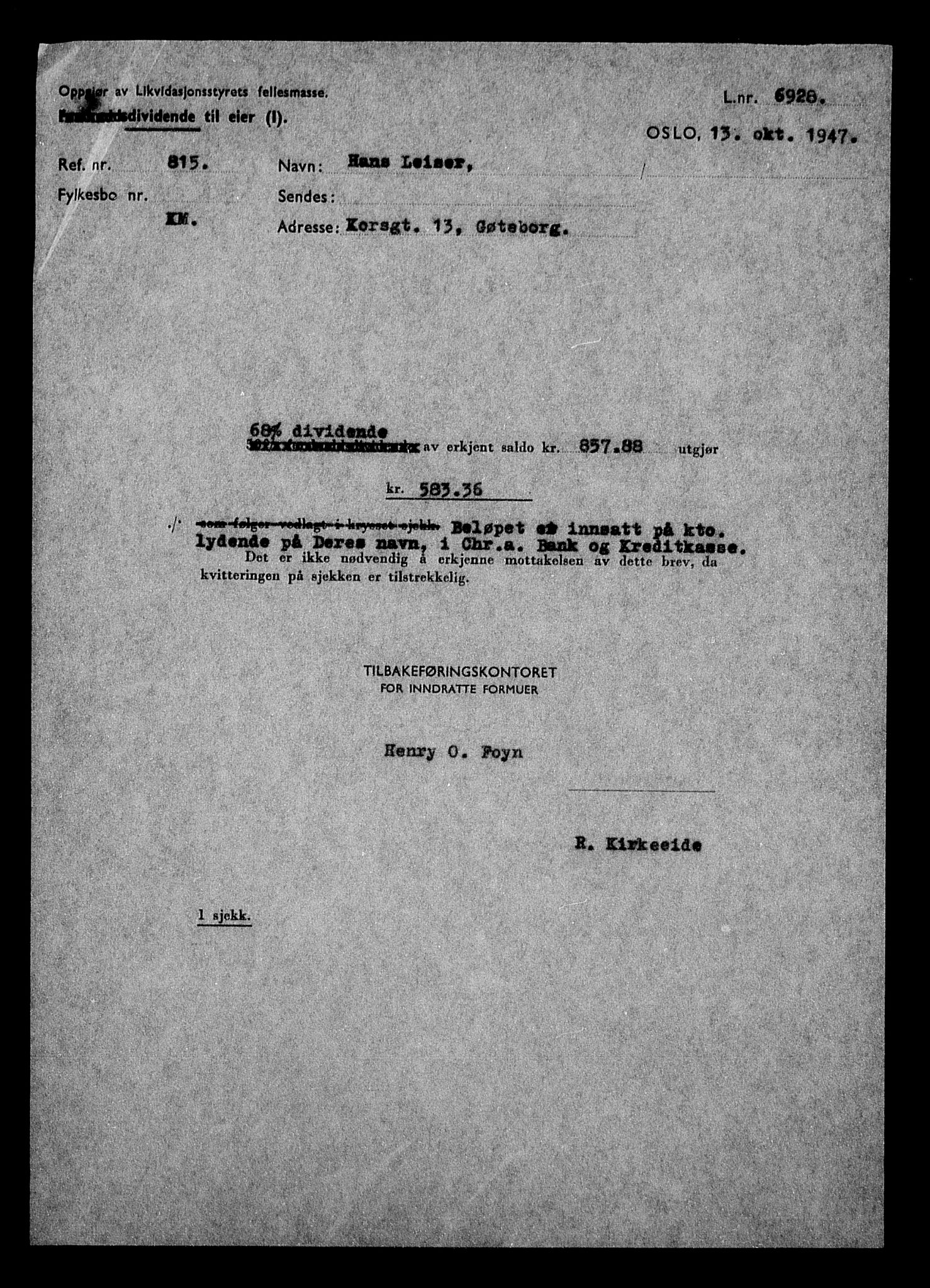 Justisdepartementet, Tilbakeføringskontoret for inndratte formuer, RA/S-1564/H/Hc/Hcc/L0956: --, 1945-1947, s. 9