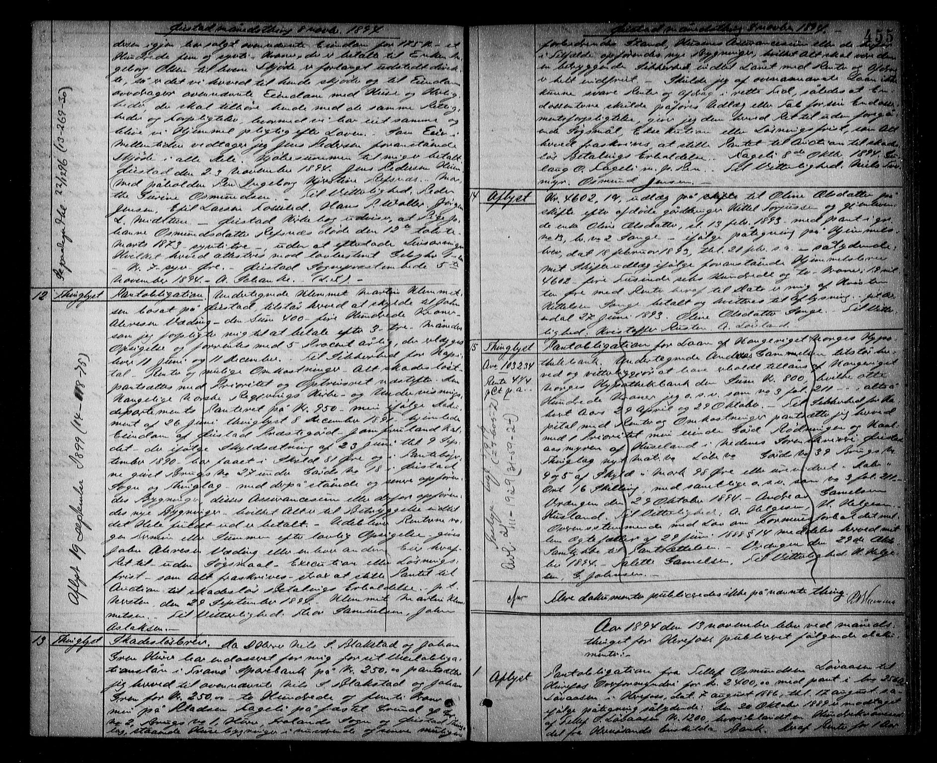 Nedenes sorenskriveri, SAK/1221-0006/G/Gb/Gba/L0015: Pantebok nr. 12, 1892-1896, s. 455