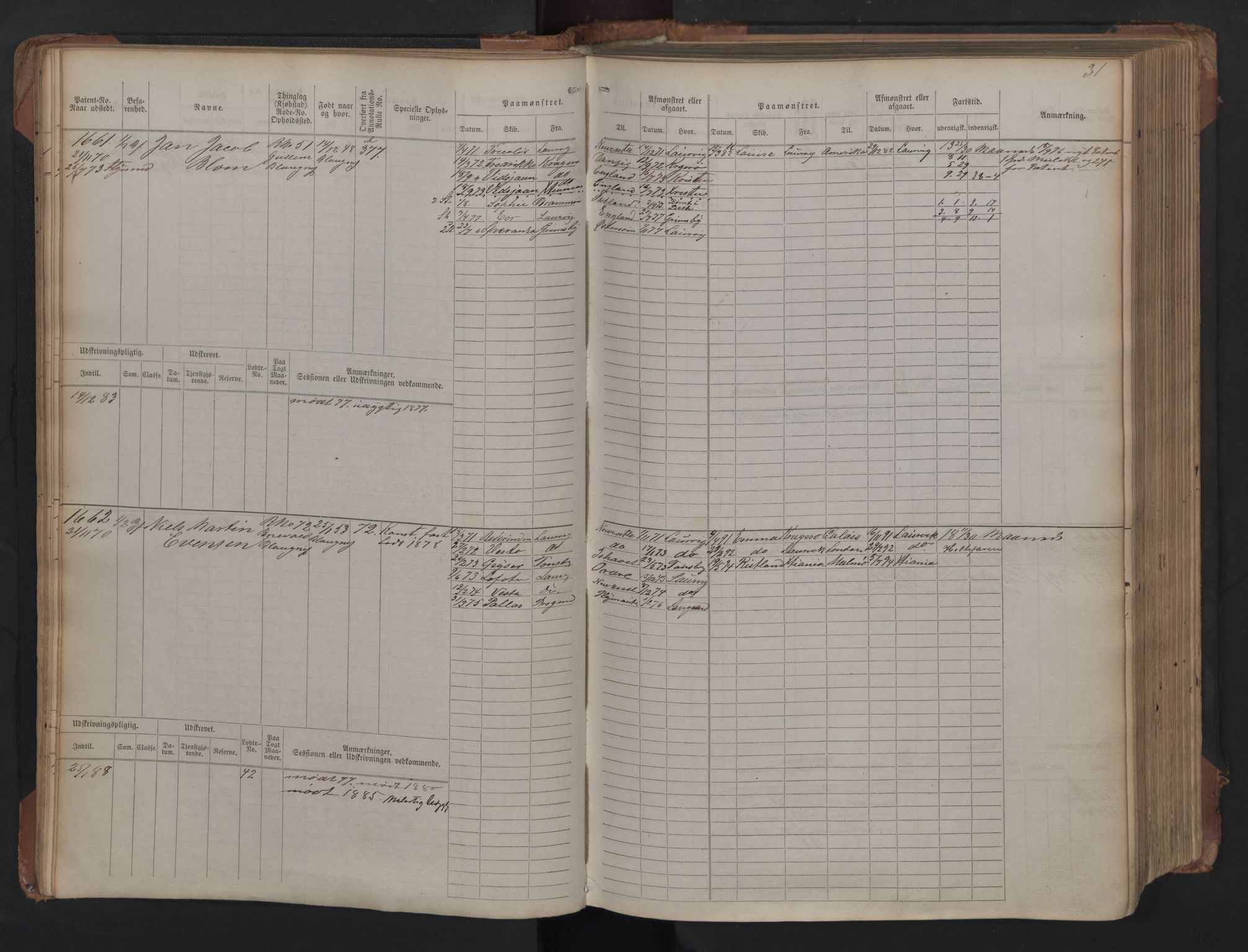 Larvik innrulleringskontor, AV/SAKO-A-787/F/Fc/L0005: Hovedrulle, 1868, s. 31