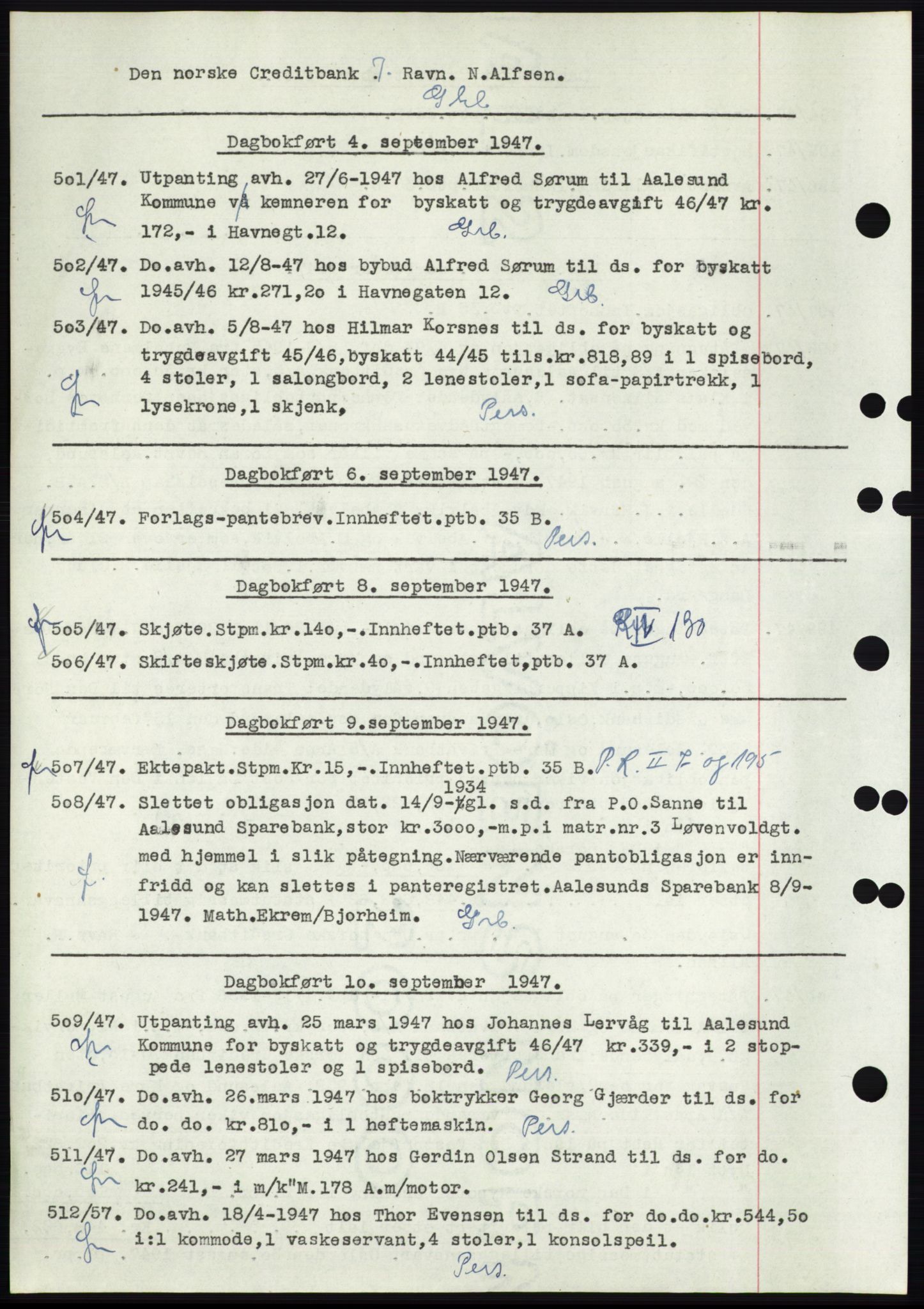 Ålesund byfogd, SAT/A-4384: Pantebok nr. C34-35, 1946-1950, Dagboknr: 501/1947
