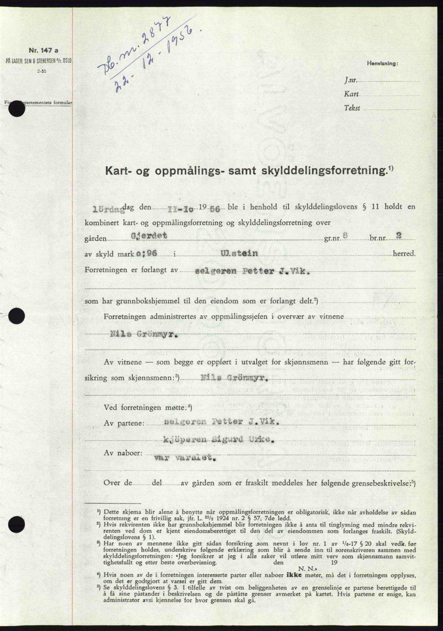 Søre Sunnmøre sorenskriveri, SAT/A-4122/1/2/2C/L0105: Pantebok nr. 31A, 1956-1957, Dagboknr: 2877/1956