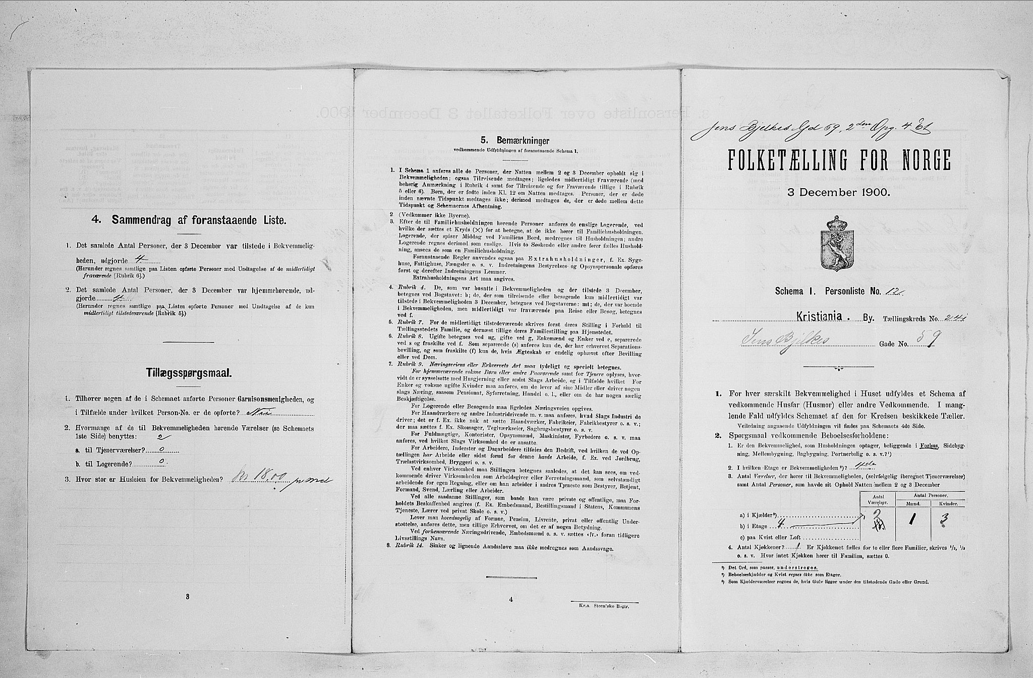 SAO, Folketelling 1900 for 0301 Kristiania kjøpstad, 1900, s. 43500