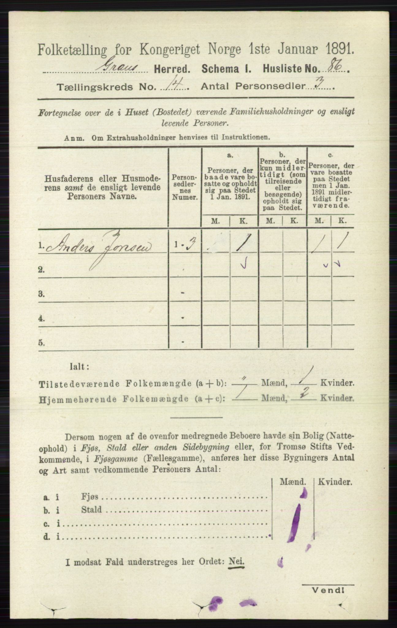 RA, Folketelling 1891 for 0534 Gran herred, 1891, s. 6964