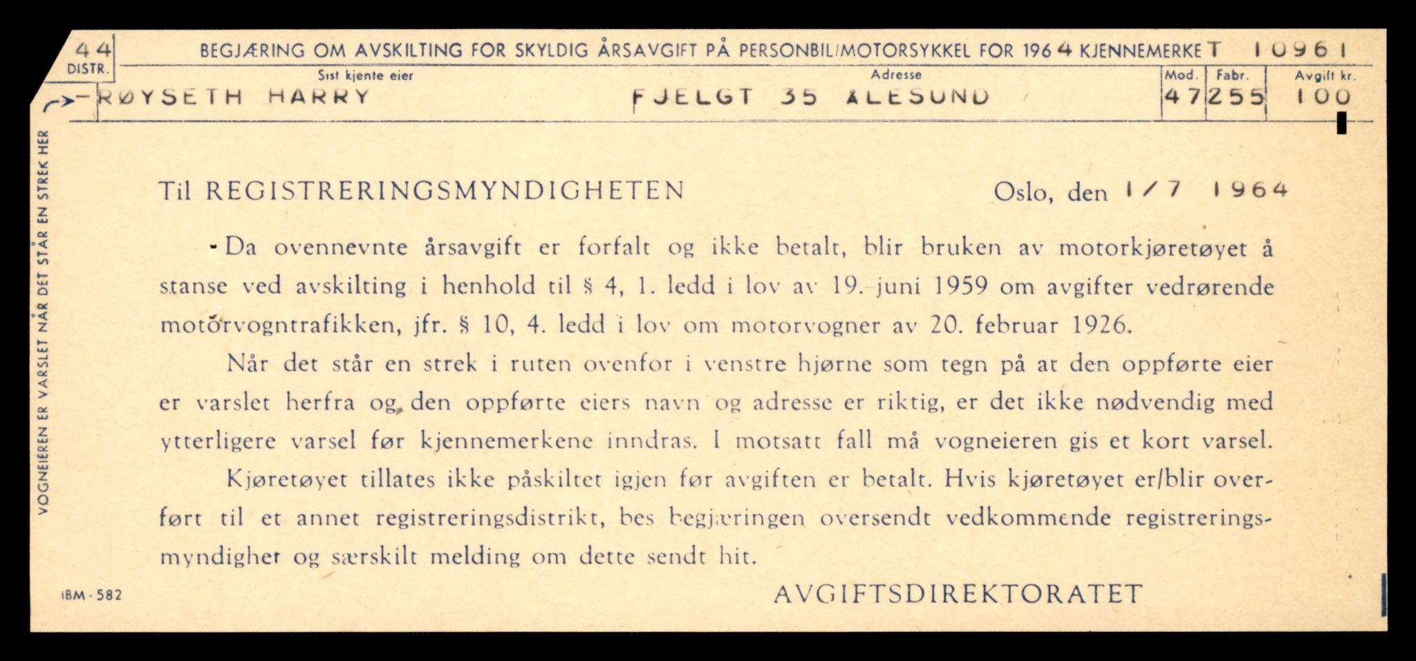 Møre og Romsdal vegkontor - Ålesund trafikkstasjon, SAT/A-4099/F/Fe/L0025: Registreringskort for kjøretøy T 10931 - T 11045, 1927-1998, s. 843