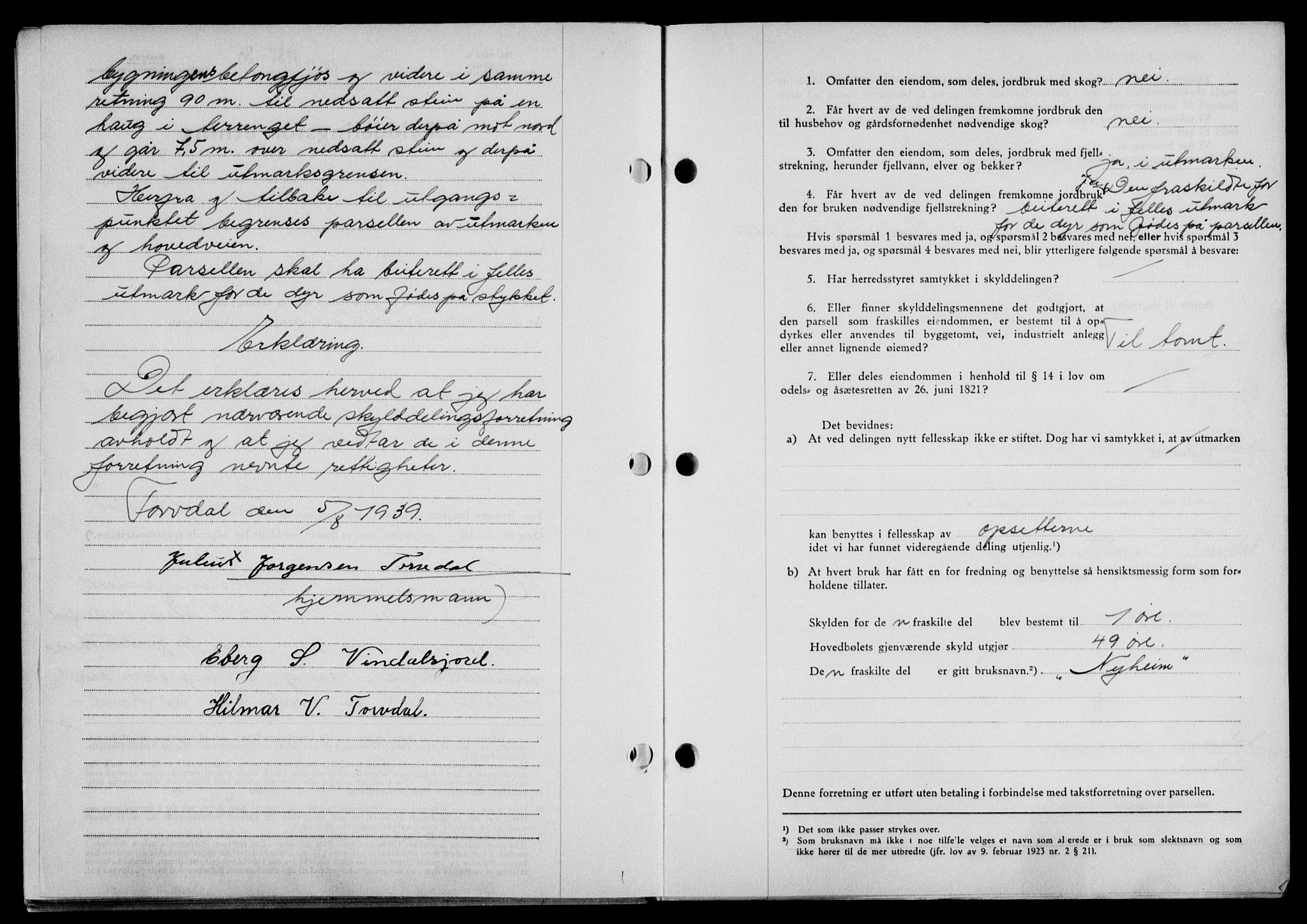 Lofoten sorenskriveri, SAT/A-0017/1/2/2C/L0006a: Pantebok nr. 6a, 1939-1939, Dagboknr: 1885/1939