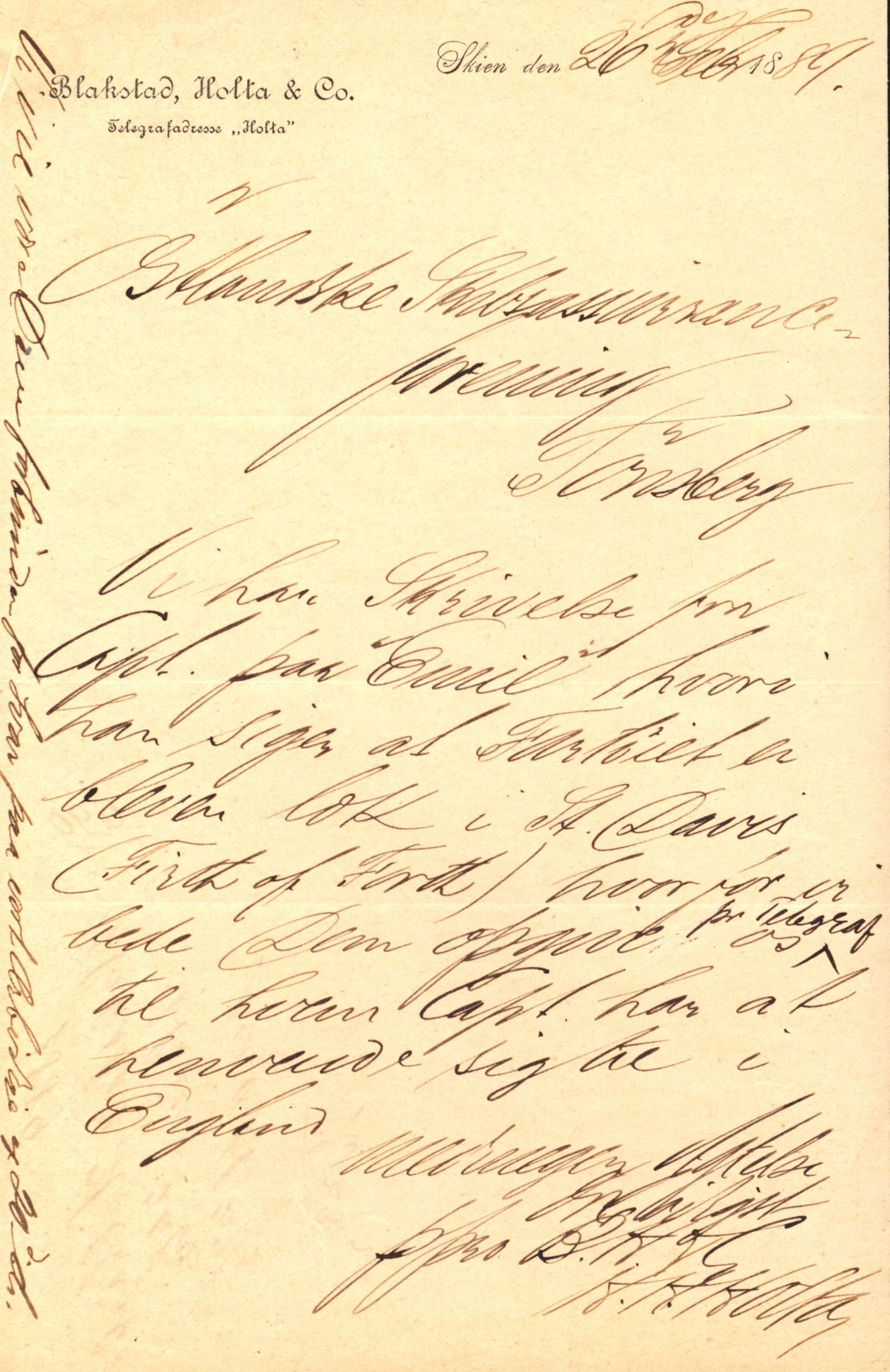 Pa 63 - Østlandske skibsassuranceforening, VEMU/A-1079/G/Ga/L0023/0009: Havaridokumenter / Emil, Black, Hawk, Columbus, Dagny, Askur, Imanuel, 1889, s. 2