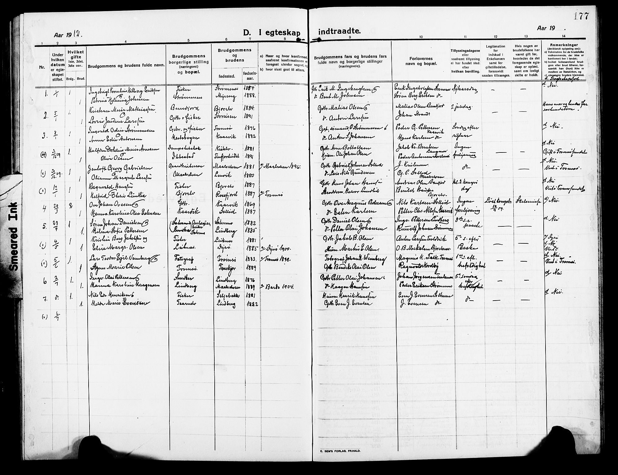 Lenvik sokneprestembete, AV/SATØ-S-1310/H/Ha/Hab/L0009klokker: Klokkerbok nr. 9, 1912-1926, s. 177