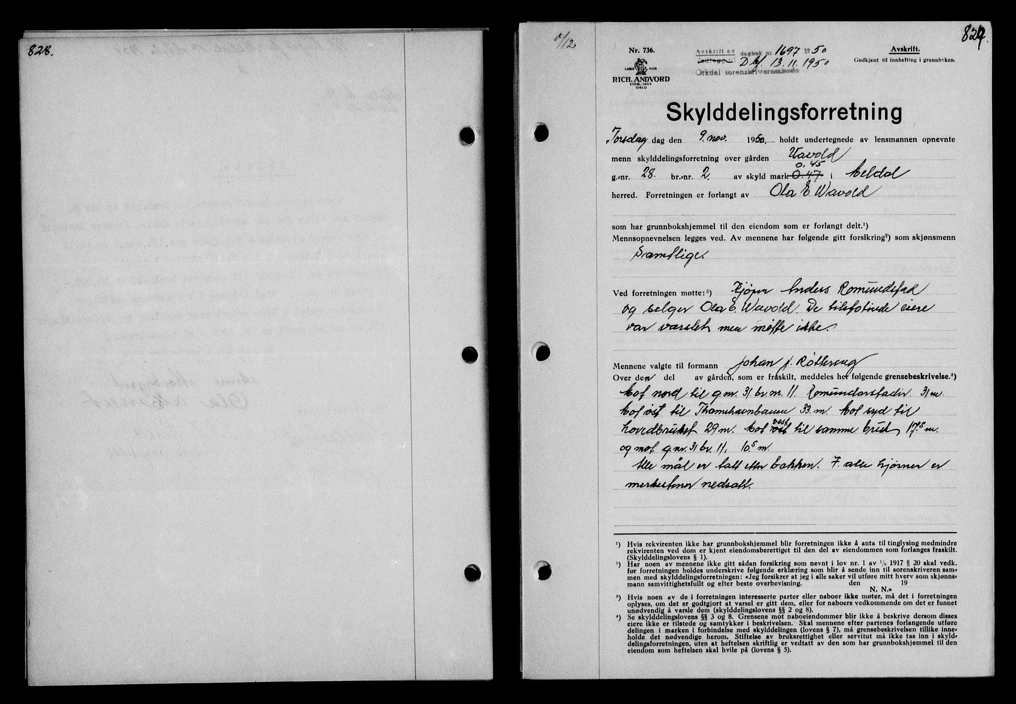 Orkdal sorenskriveri, SAT/A-4169/1/2/2C/L0047: Pantebok nr. 34, 1934-1934, Tingl.dato: 13.11.1950