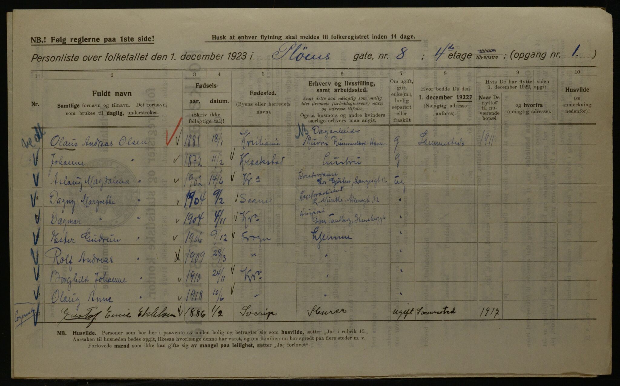 OBA, Kommunal folketelling 1.12.1923 for Kristiania, 1923, s. 89188