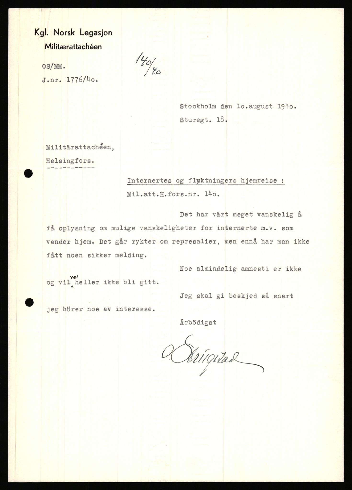 Forsvaret, Forsvarets krigshistoriske avdeling, AV/RA-RAFA-2017/Y/Ya/L0006: II-C-11-11,2 - Utenriksdepartementet.  Legasjonen i Helsingfors., 1940-1946, s. 111
