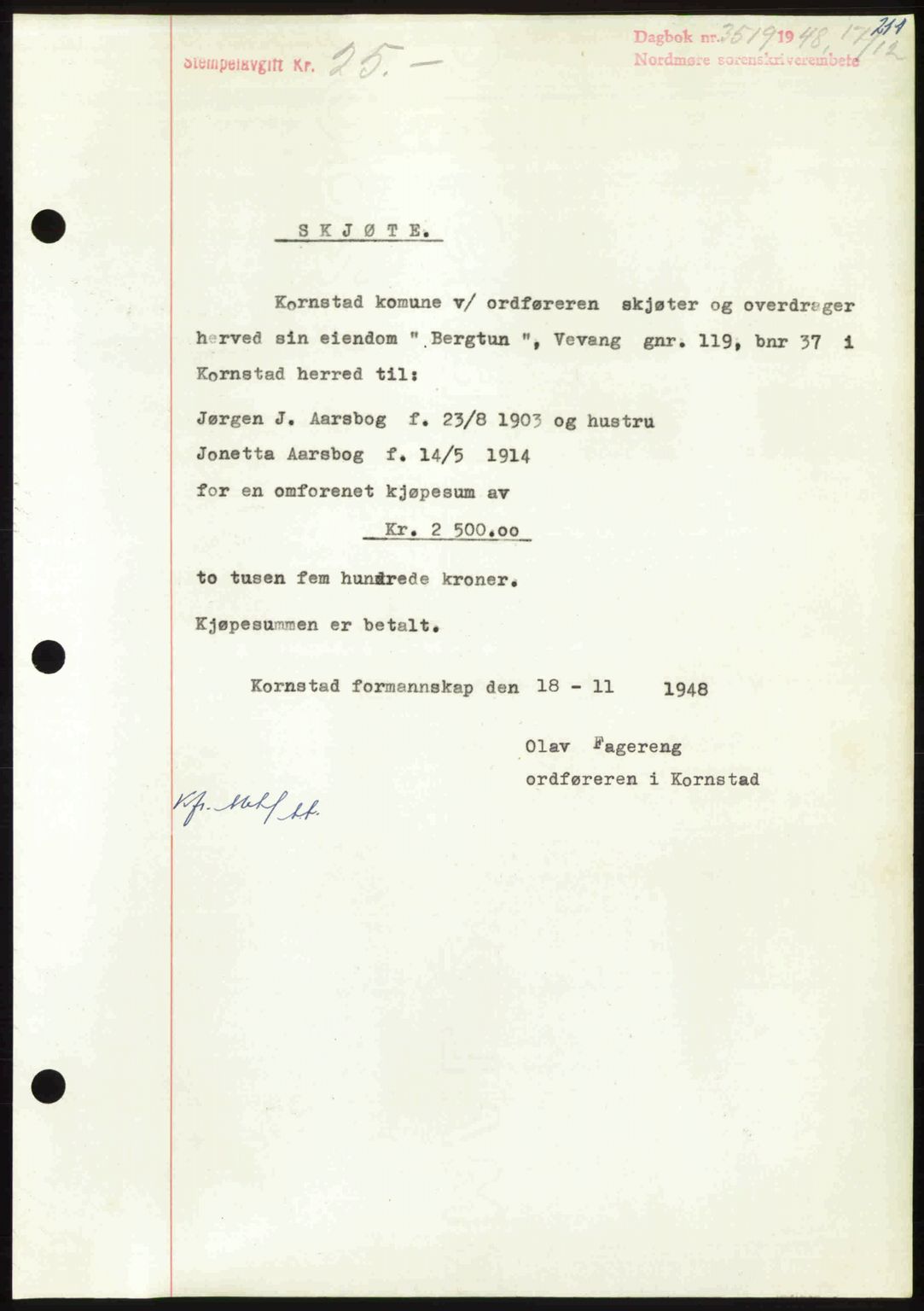Nordmøre sorenskriveri, SAT/A-4132/1/2/2Ca: Pantebok nr. A110, 1948-1949, Dagboknr: 3519/1948
