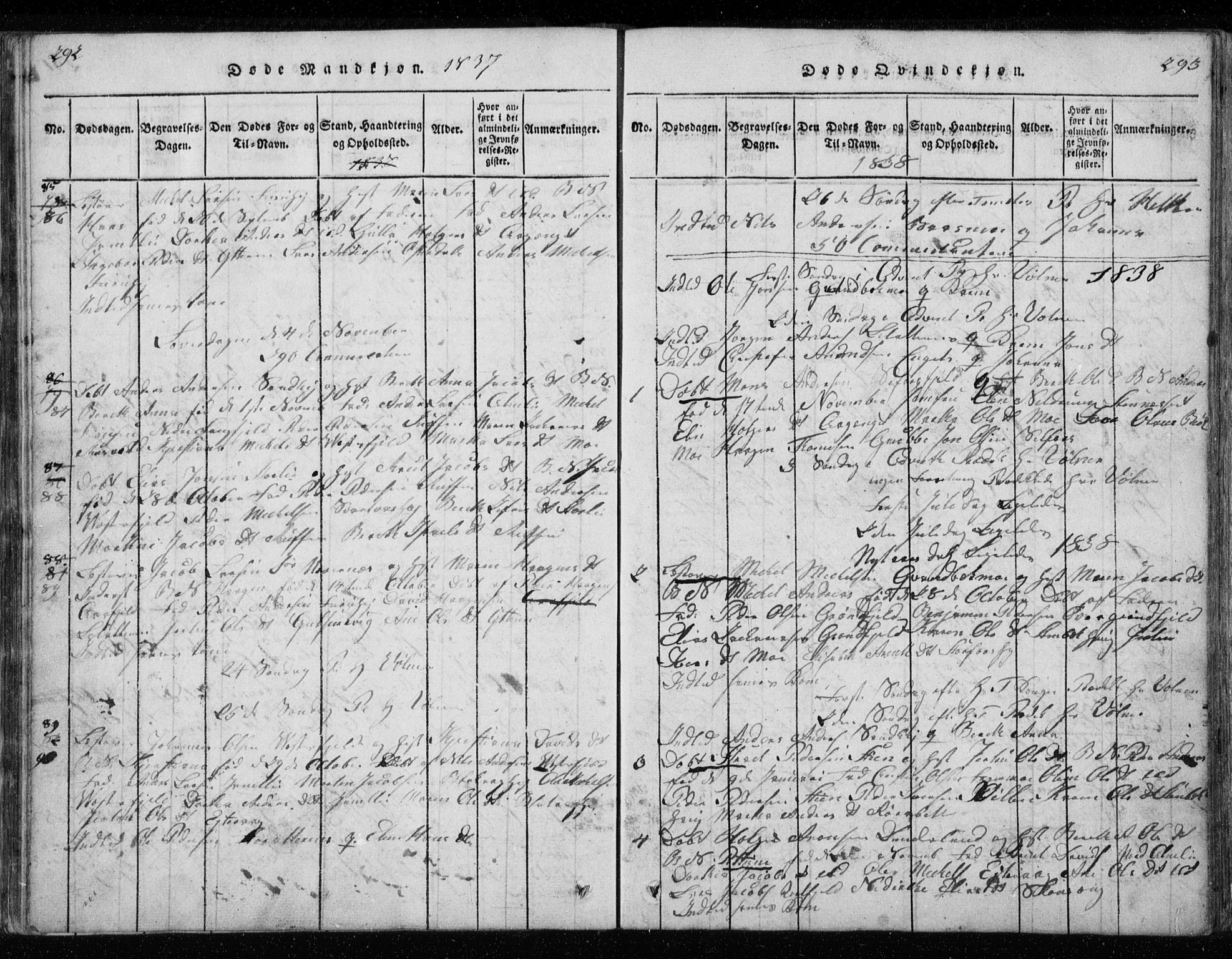 Ministerialprotokoller, klokkerbøker og fødselsregistre - Nordland, SAT/A-1459/827/L0412: Klokkerbok nr. 827C01, 1820-1841, s. 292-293