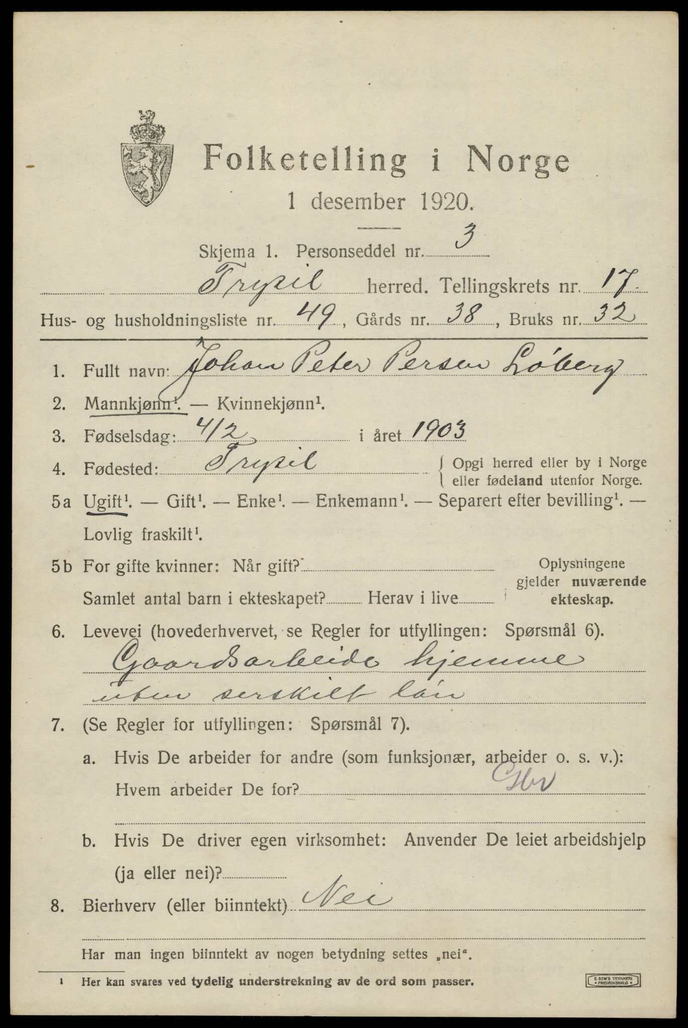 SAH, Folketelling 1920 for 0428 Trysil herred, 1920, s. 10745