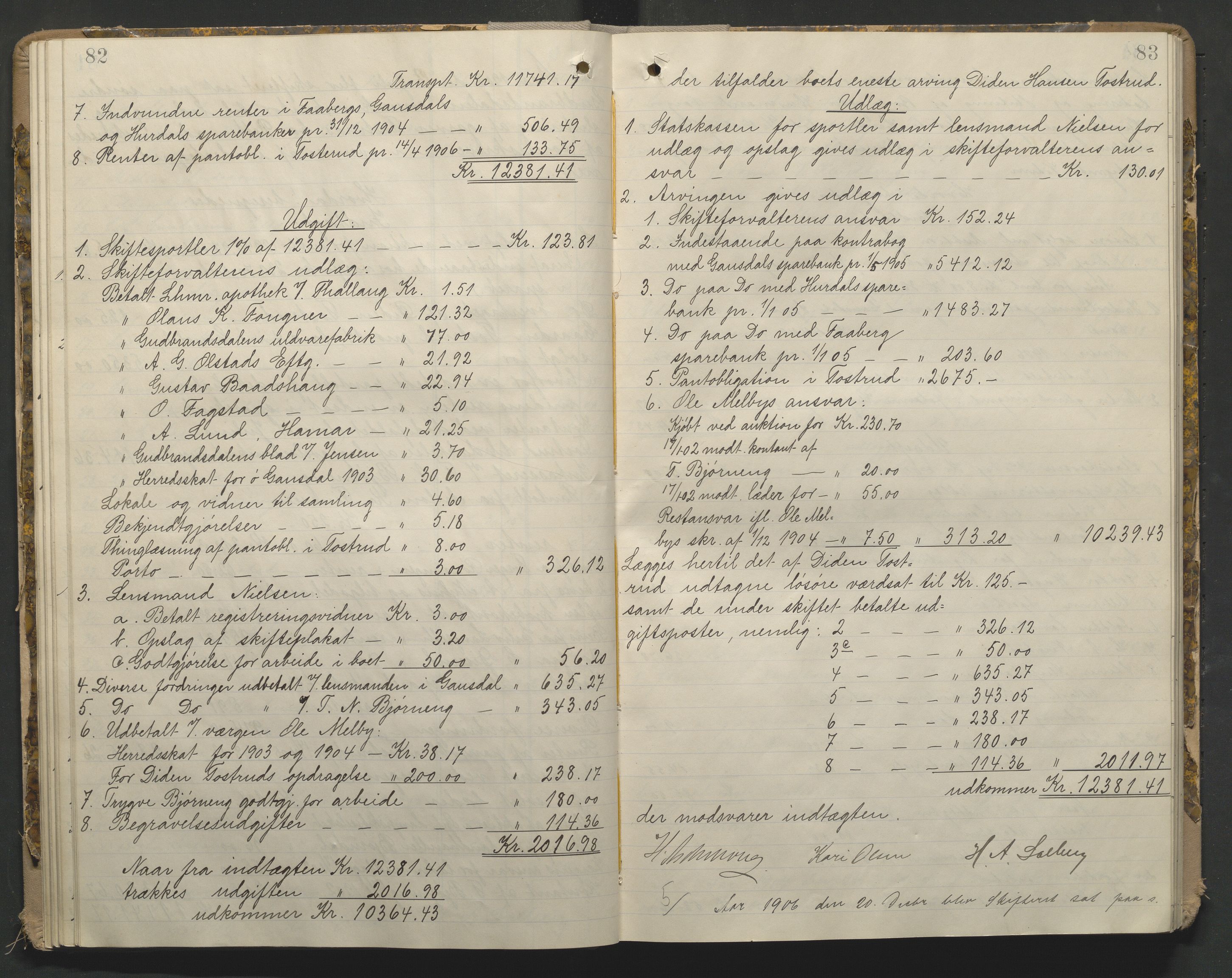 Sør-Gudbrandsdal tingrett, SAH/TING-004/J/Ja/Jae/L0001: Skifteutlodningsprotokoll - landet, 1903-1912, s. 82-83