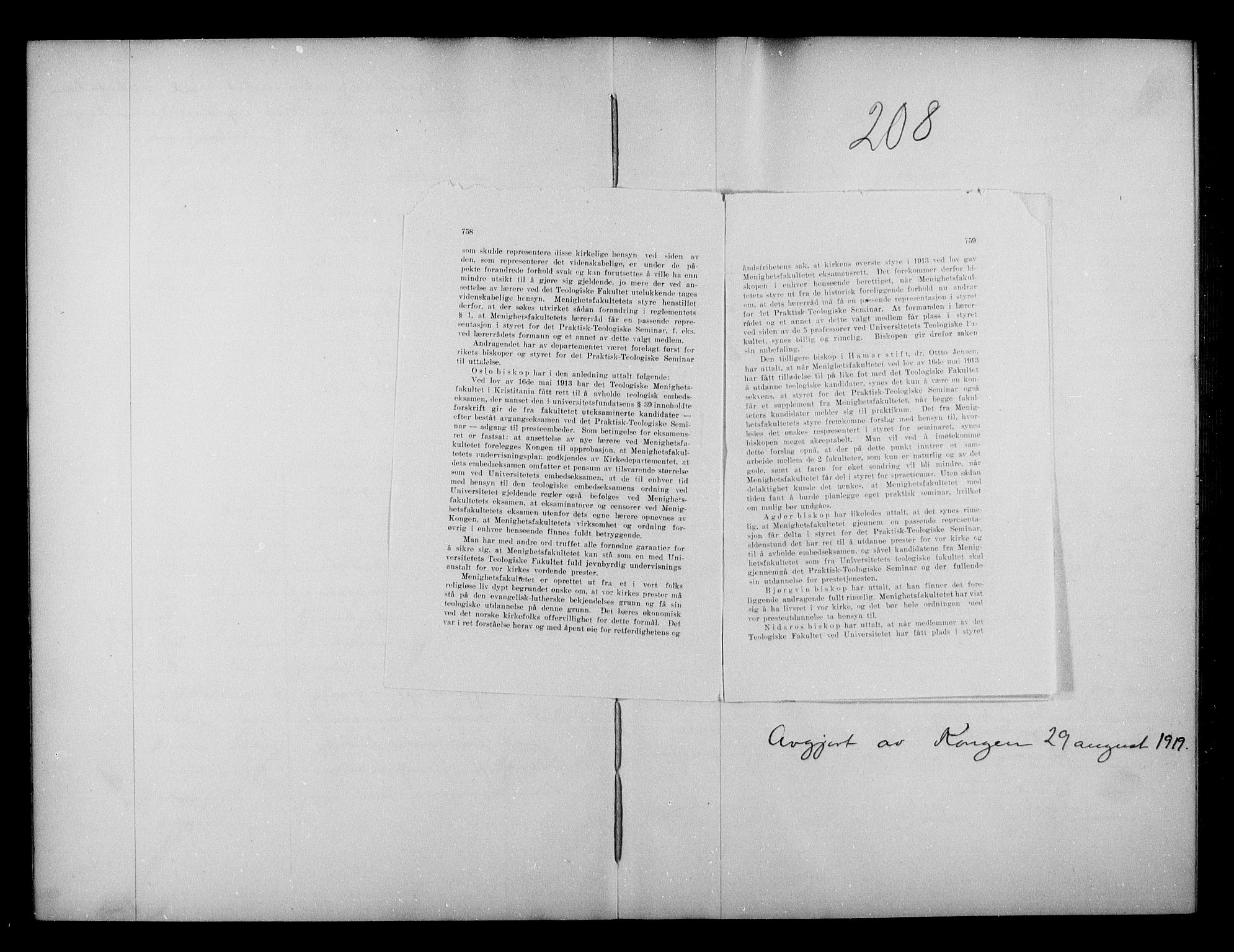 Kirke- og undervisningsdepartementet, Kontoret  for kirke og geistlighet A, AV/RA-S-1007/A/Aa/L0329: Referatprotokoll bd. 2. Ref.nr. 206-315, 1919
