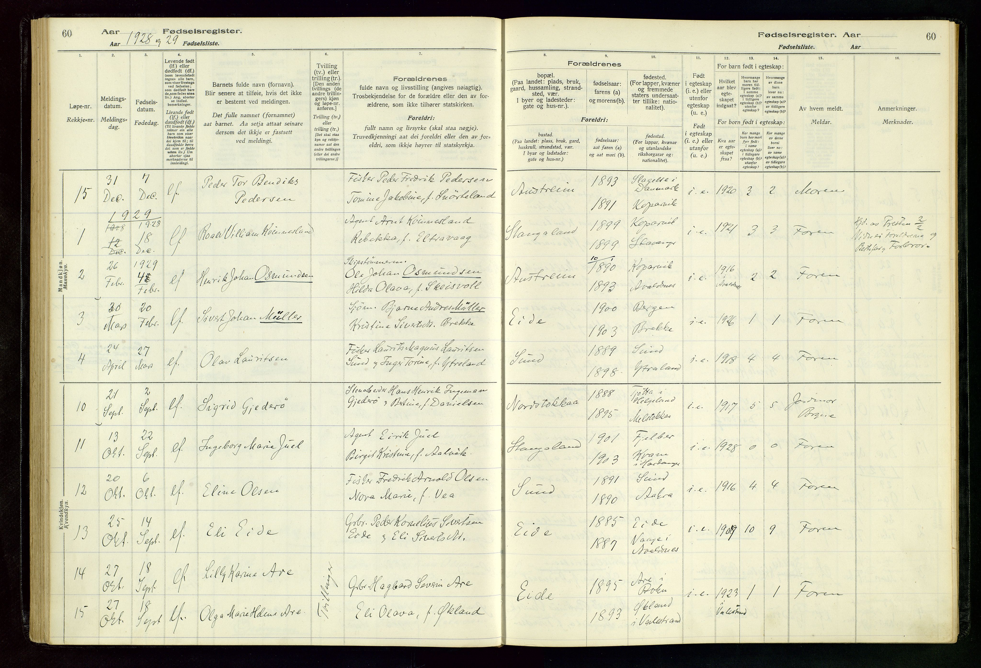 Kopervik sokneprestkontor, AV/SAST-A-101850/I/Id/L0004: Fødselsregister nr. 4, 1916-1958, s. 60