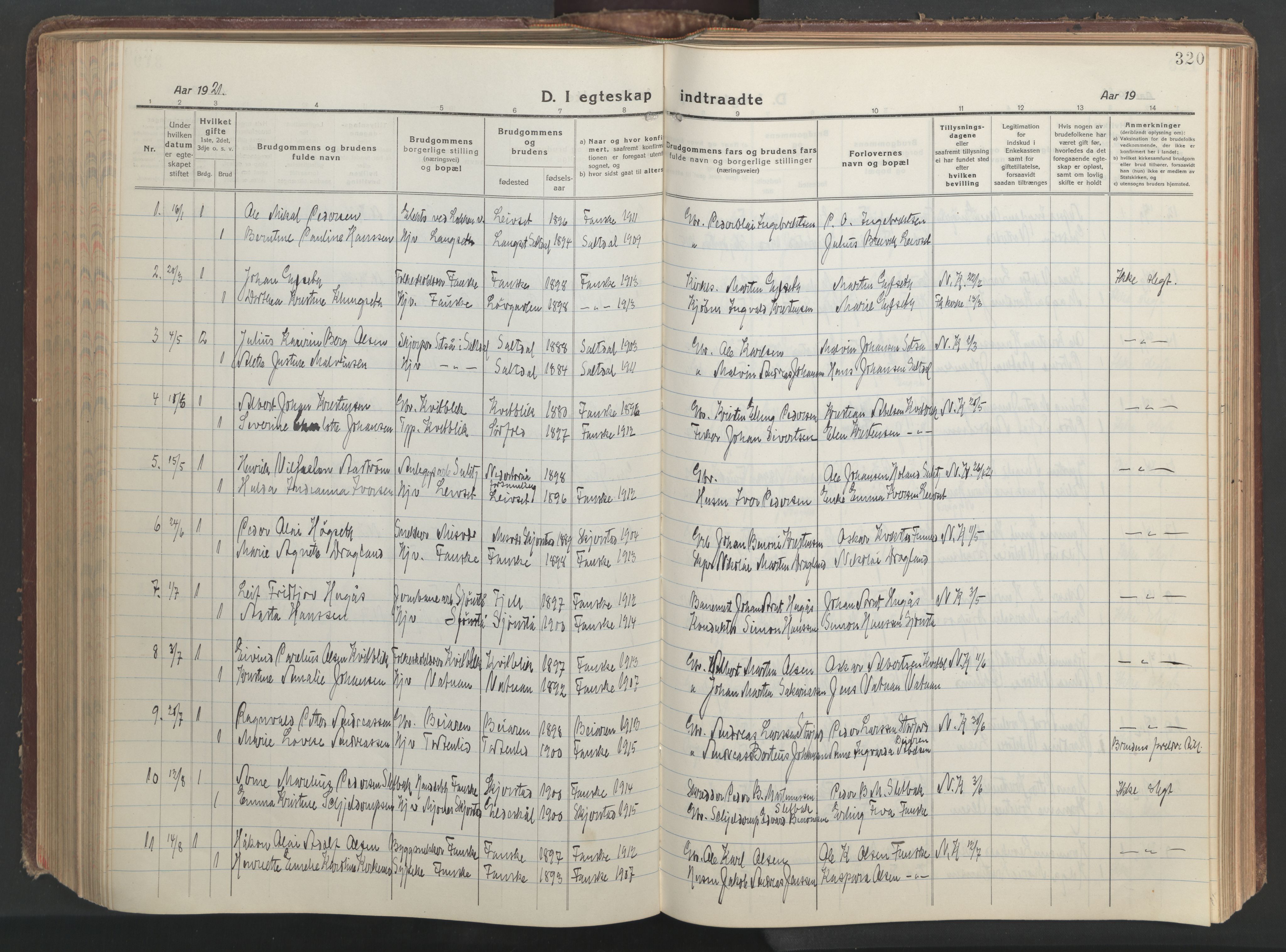 Ministerialprotokoller, klokkerbøker og fødselsregistre - Nordland, SAT/A-1459/849/L0700: Klokkerbok nr. 849C01, 1919-1946, s. 320