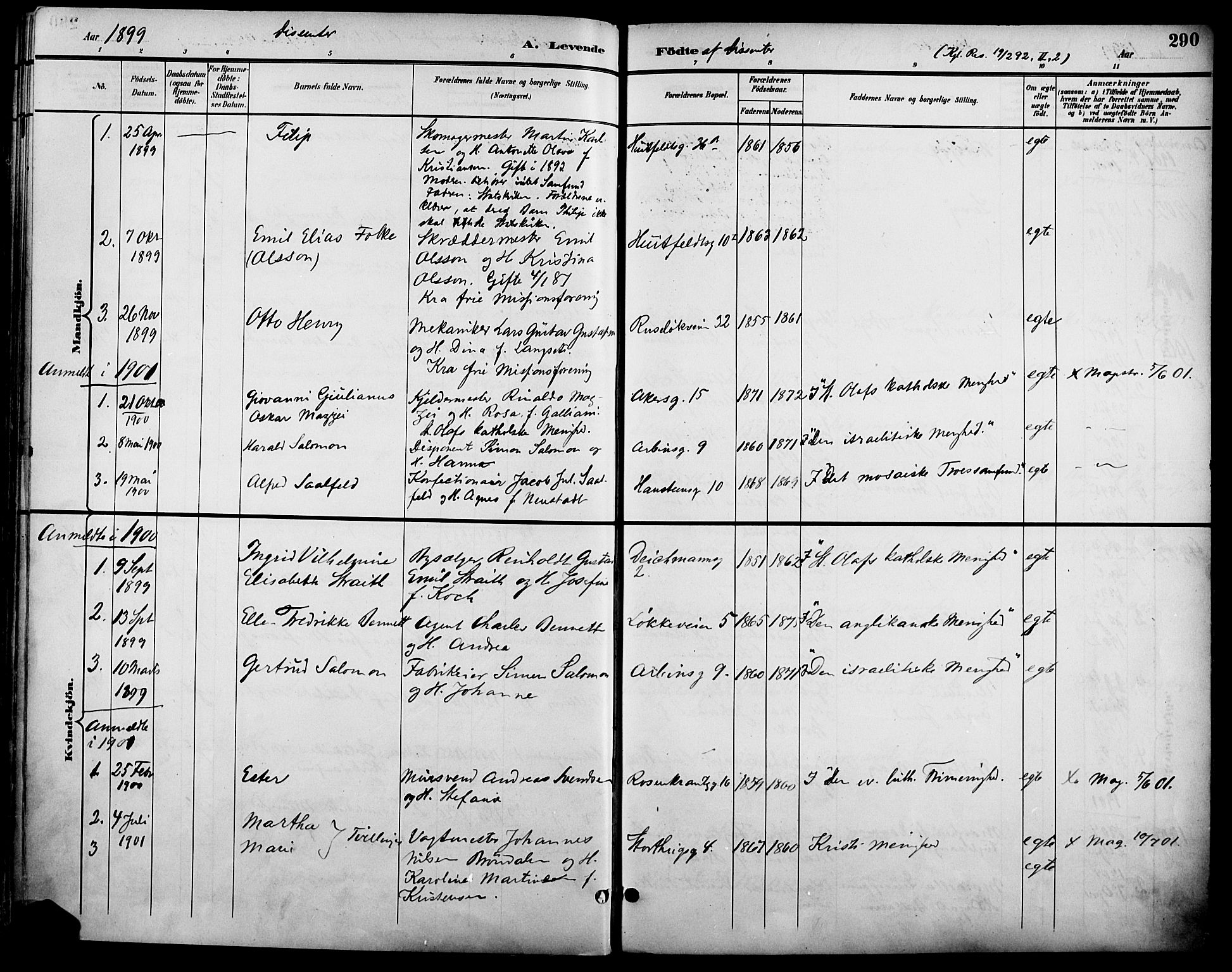 Johannes prestekontor Kirkebøker, AV/SAO-A-10852/F/Fa/L0007: Ministerialbok nr. 7, 1896-1905, s. 290