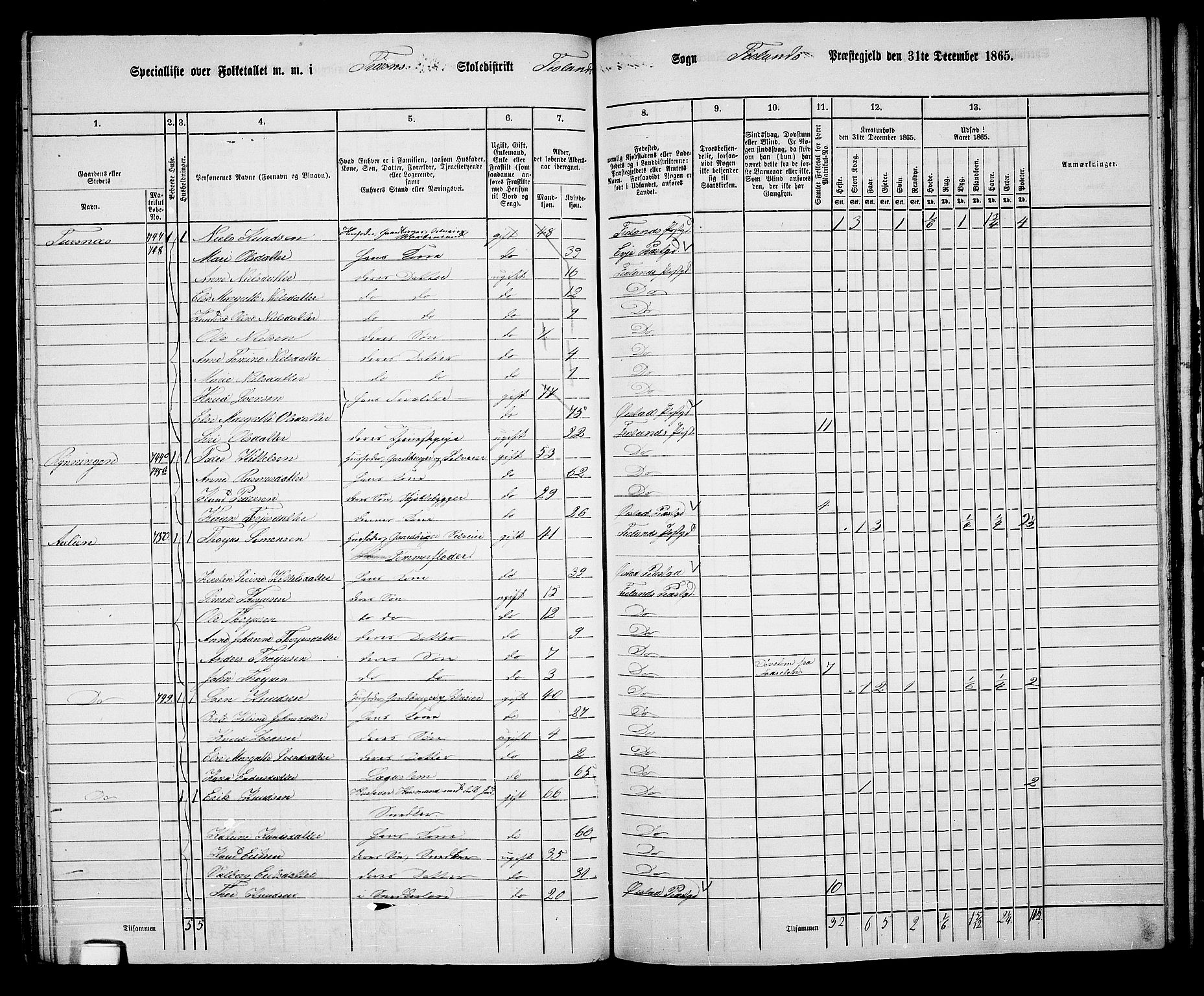 RA, Folketelling 1865 for 0919P Froland prestegjeld, 1865, s. 53