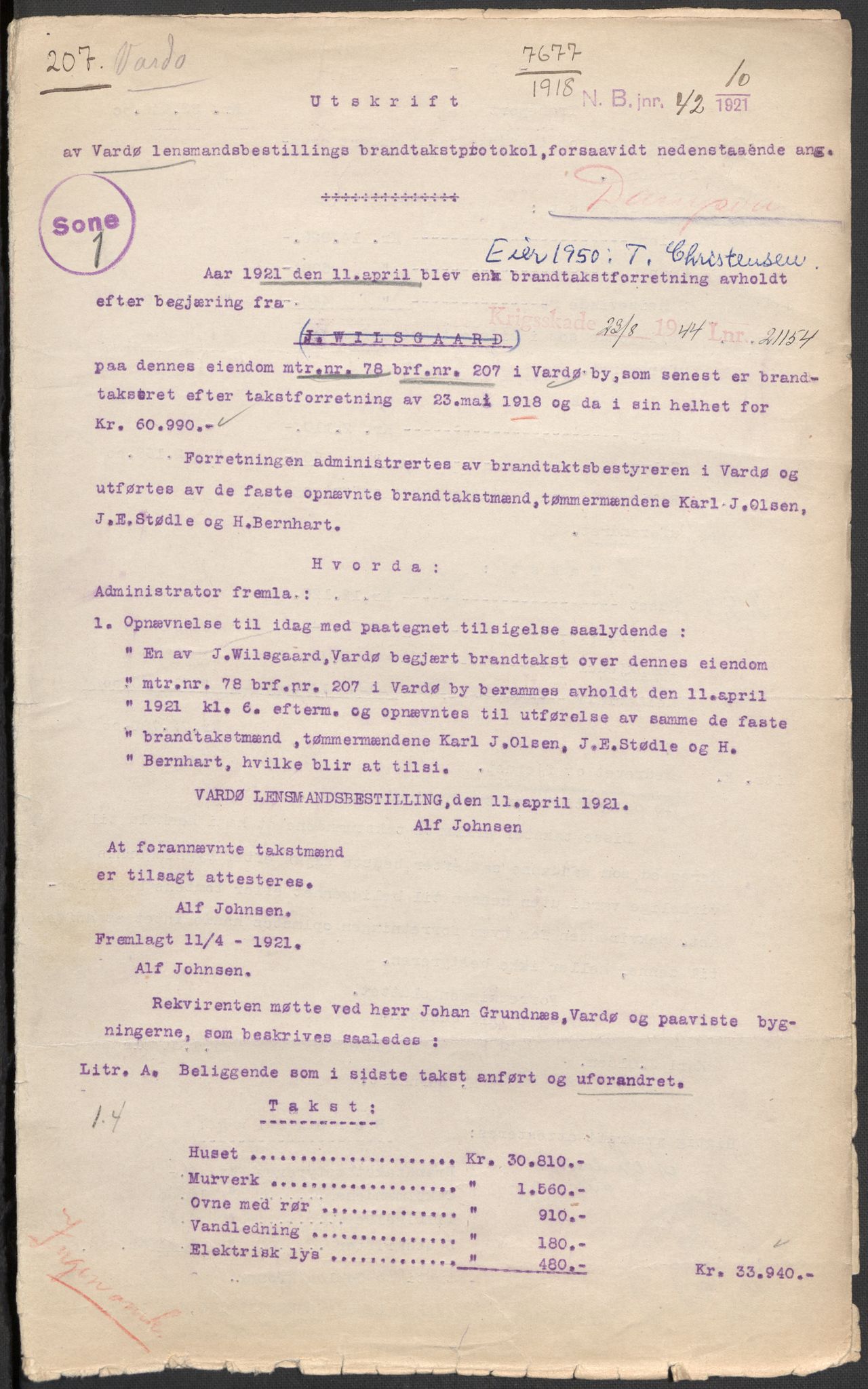 Norges Brannkasse, AV/RA-S-1549/E/Eu/L0057: Branntakster for Vardø, 1879-1956, s. 310