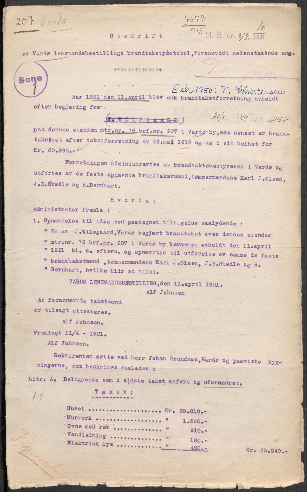 Norges Brannkasse, RA/S-1549/E/Eu/L0057: Branntakster for Vardø, 1879-1956, s. 310