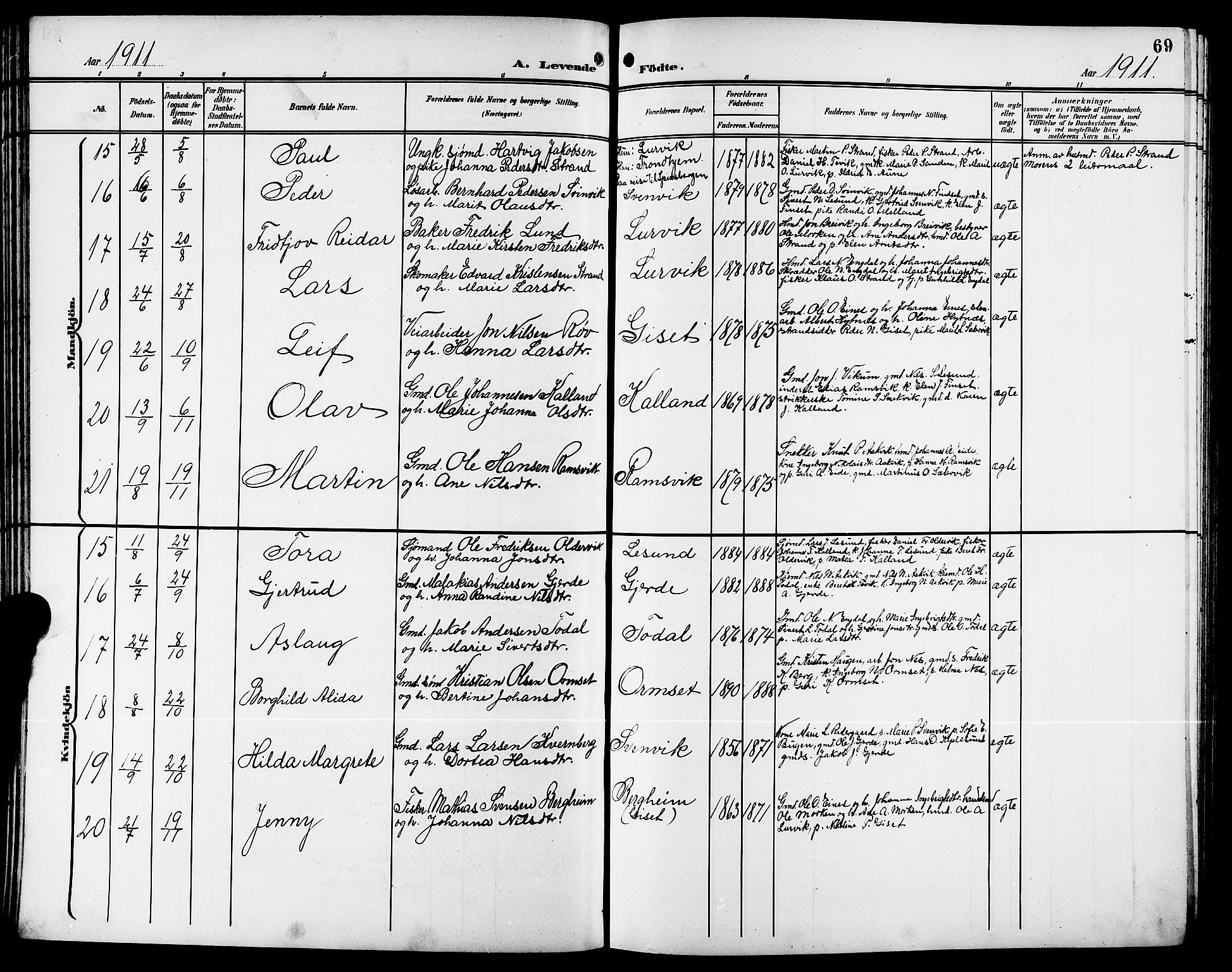 Ministerialprotokoller, klokkerbøker og fødselsregistre - Møre og Romsdal, AV/SAT-A-1454/578/L0910: Klokkerbok nr. 578C03, 1900-1921, s. 69
