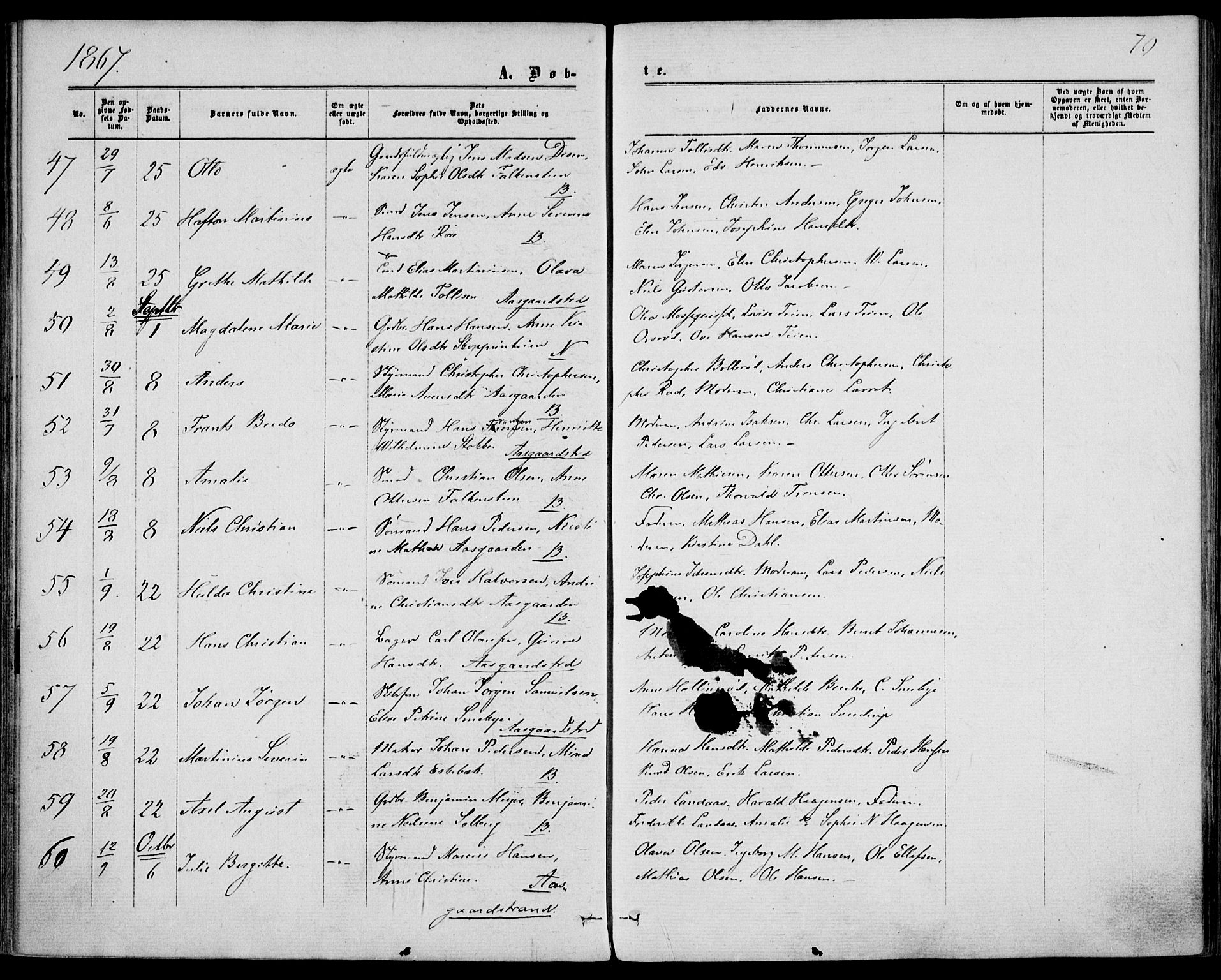 Borre kirkebøker, AV/SAKO-A-338/F/Fa/L0007: Ministerialbok nr. I 7, 1862-1867, s. 70