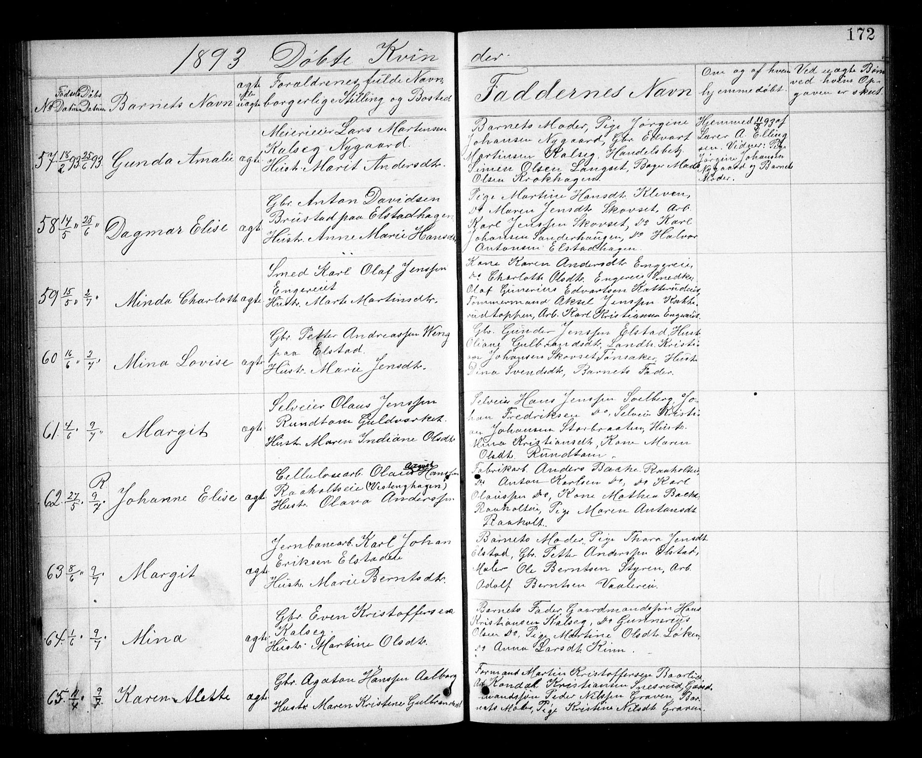 Eidsvoll prestekontor Kirkebøker, AV/SAO-A-10888/G/Ga/L0005: Klokkerbok nr. I 5, 1884-1894, s. 172