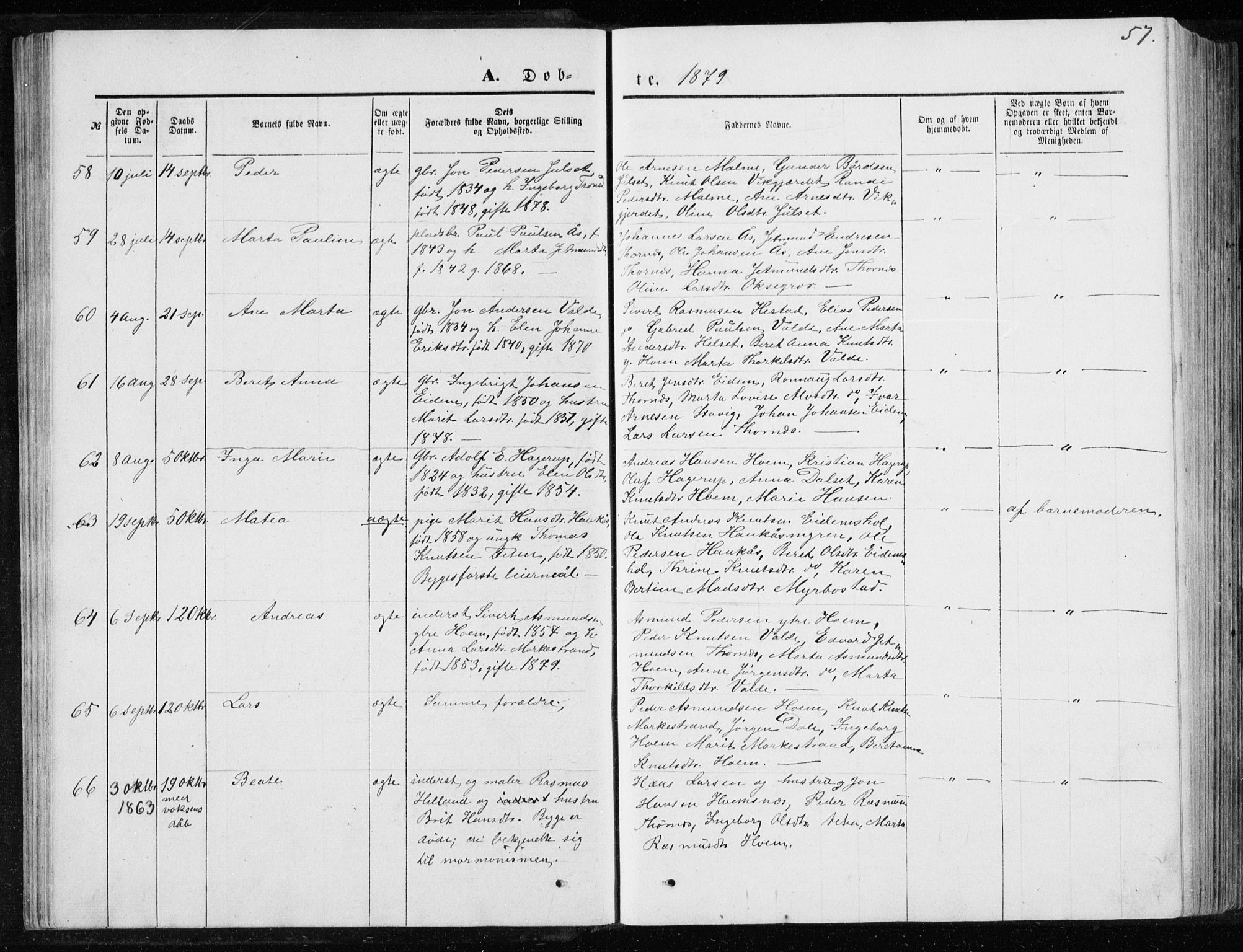 Ministerialprotokoller, klokkerbøker og fødselsregistre - Møre og Romsdal, AV/SAT-A-1454/565/L0754: Klokkerbok nr. 565C03, 1870-1896, s. 57