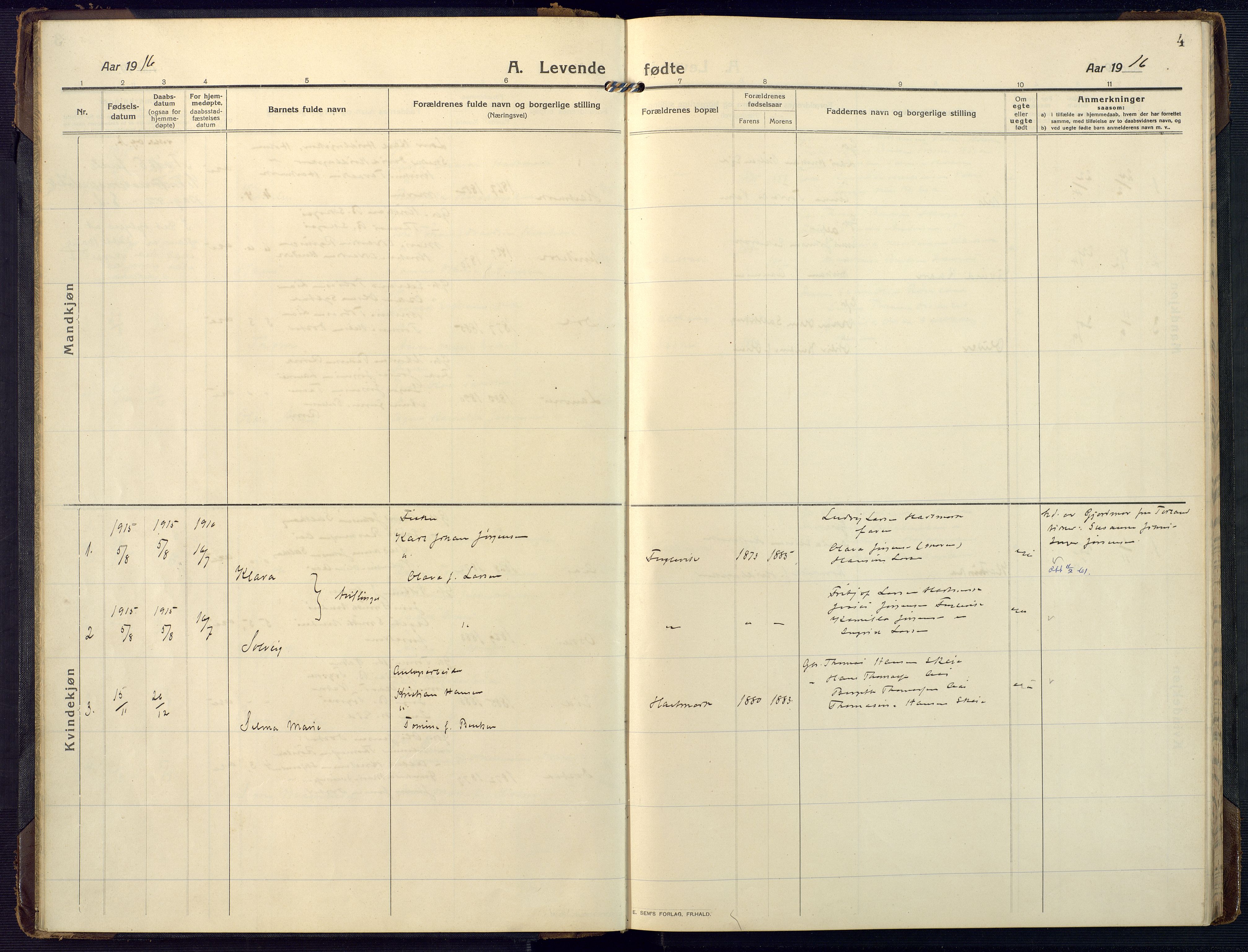 Mandal sokneprestkontor, SAK/1111-0030/F/Fa/Fab/L0003: Ministerialbok nr. A 3, 1913-1933, s. 4