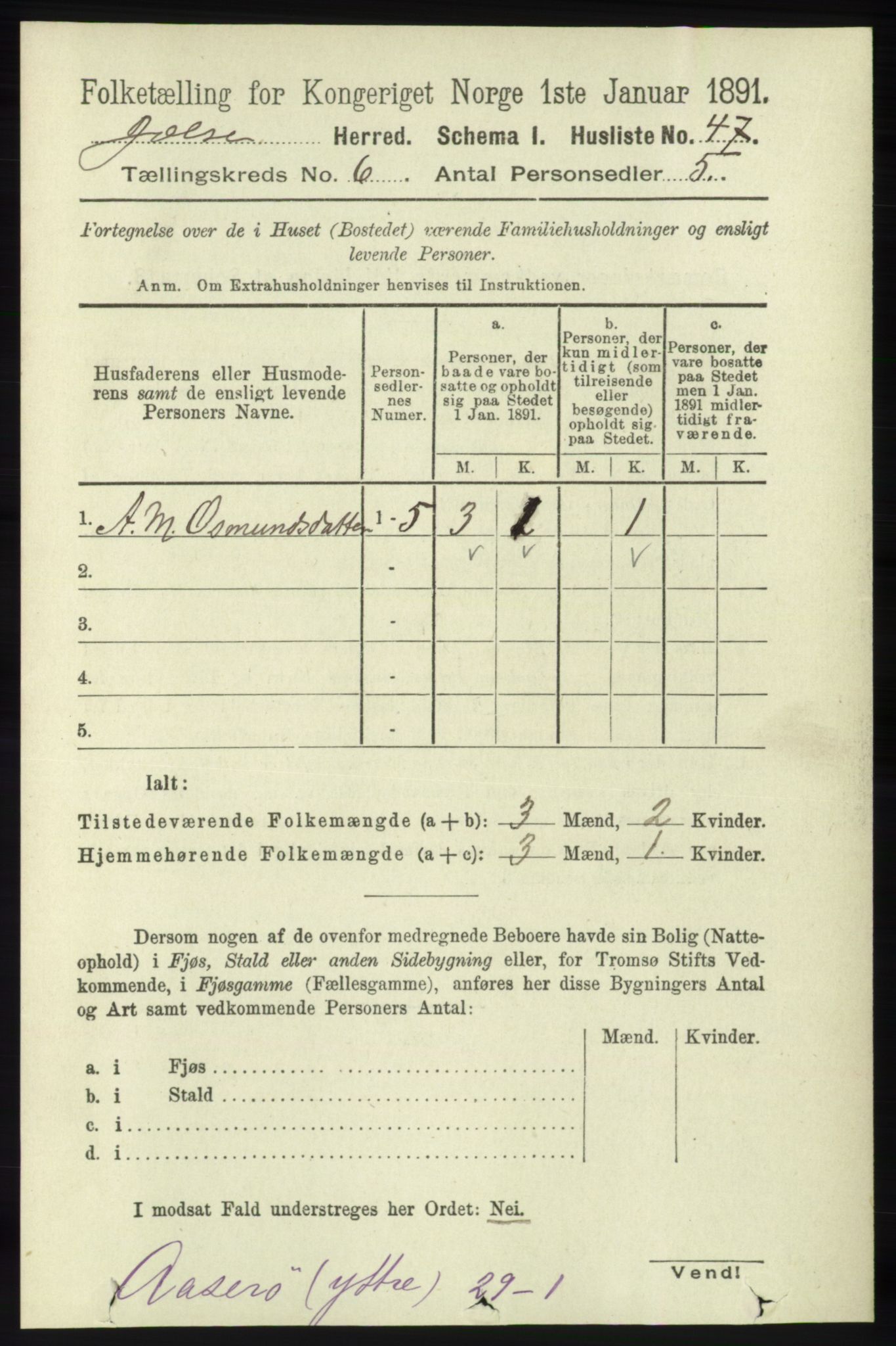 RA, Folketelling 1891 for 1138 Jelsa herred, 1891, s. 1201