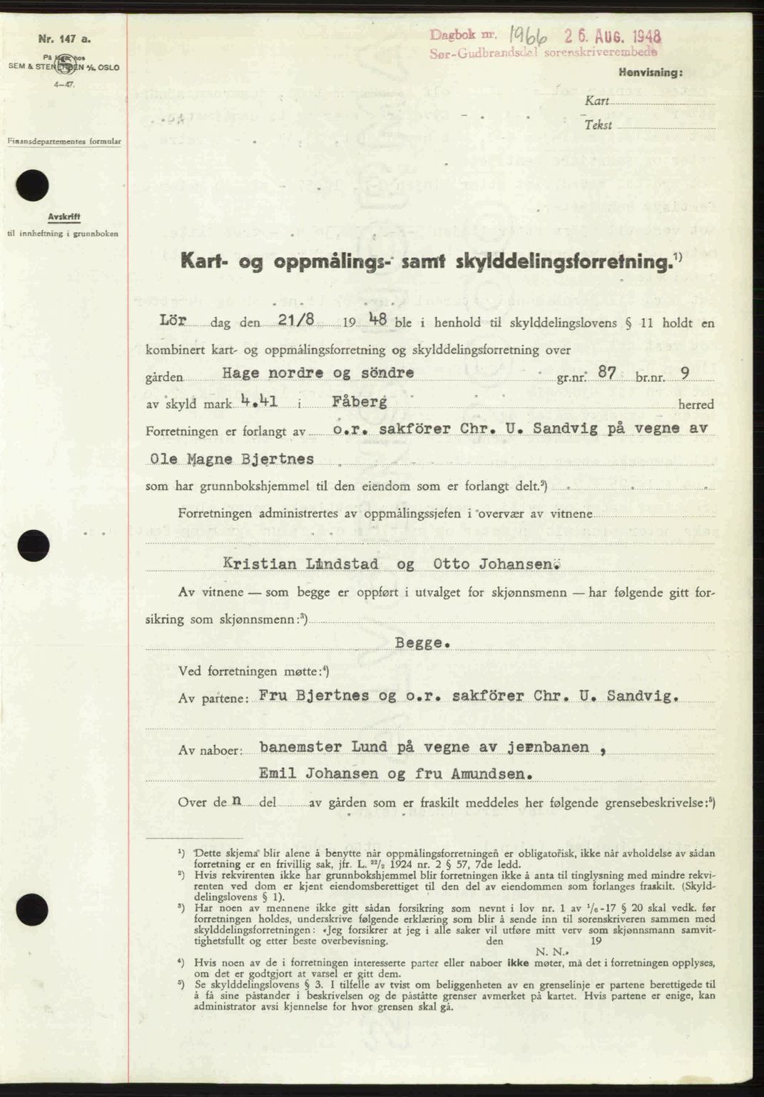 Sør-Gudbrandsdal tingrett, SAH/TING-004/H/Hb/Hbd/L0022: Pantebok nr. A22, 1948-1948, Dagboknr: 1966/1948