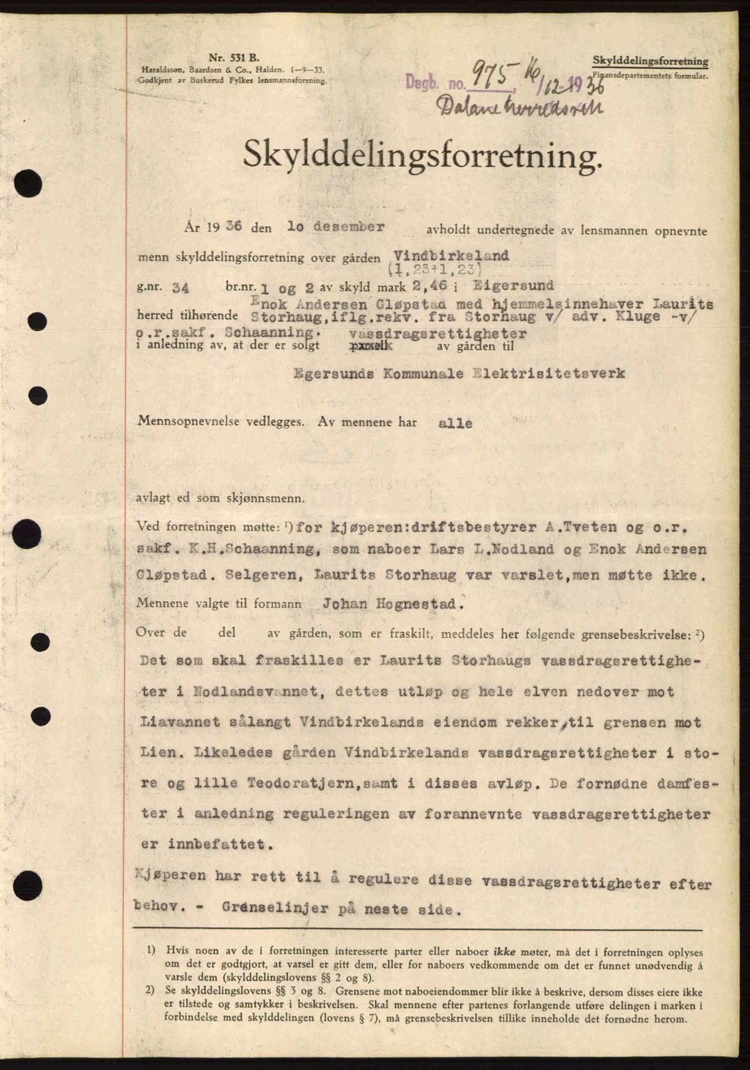 Dalane sorenskriveri, SAST/A-100309/02/G/Gb/L0041: Pantebok nr. A2, 1936-1937, Dagboknr: 975/1936