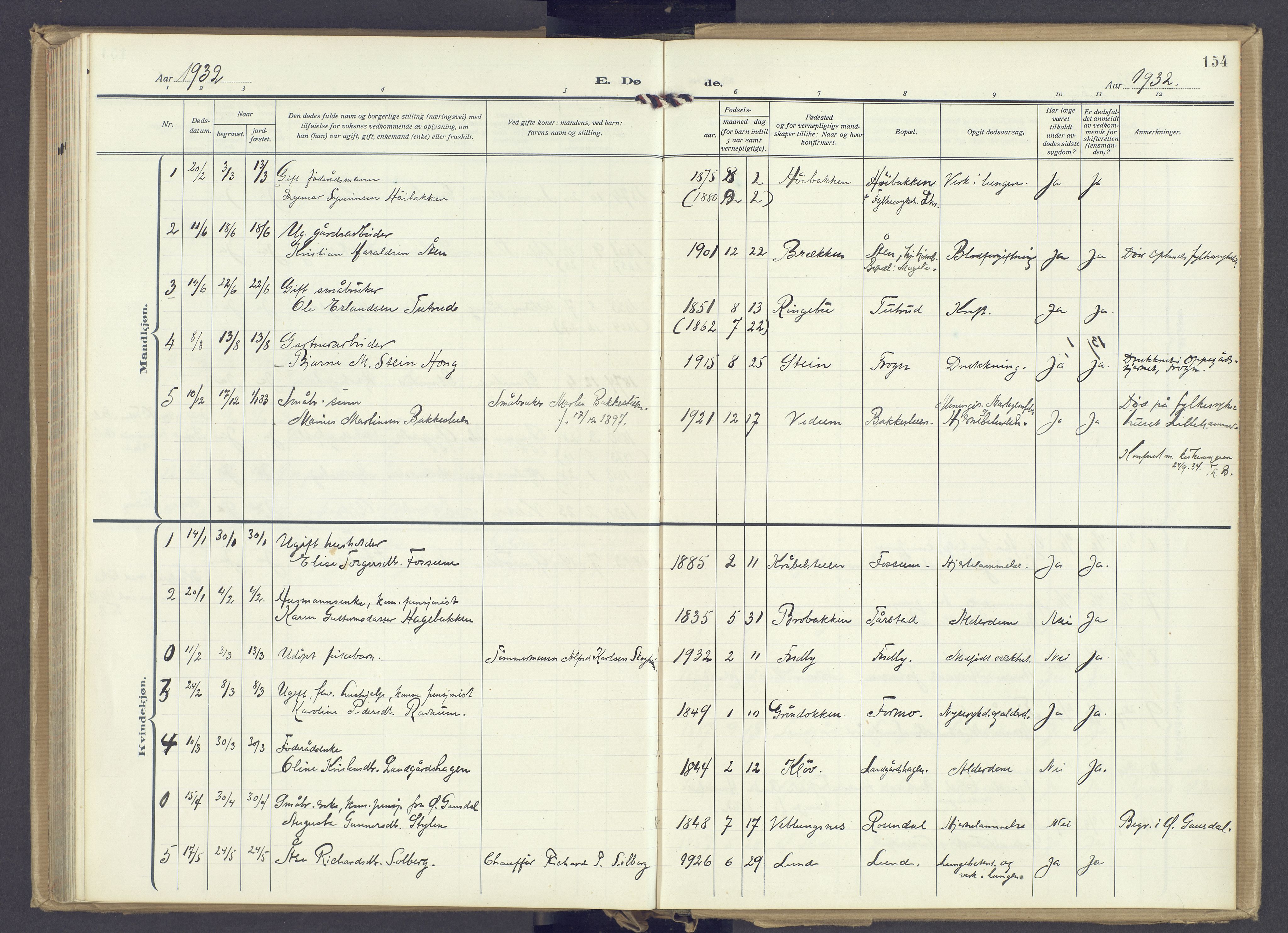 Øyer prestekontor, AV/SAH-PREST-084/H/Ha/Haa/L0014: Ministerialbok nr. 14, 1919-1932, s. 154