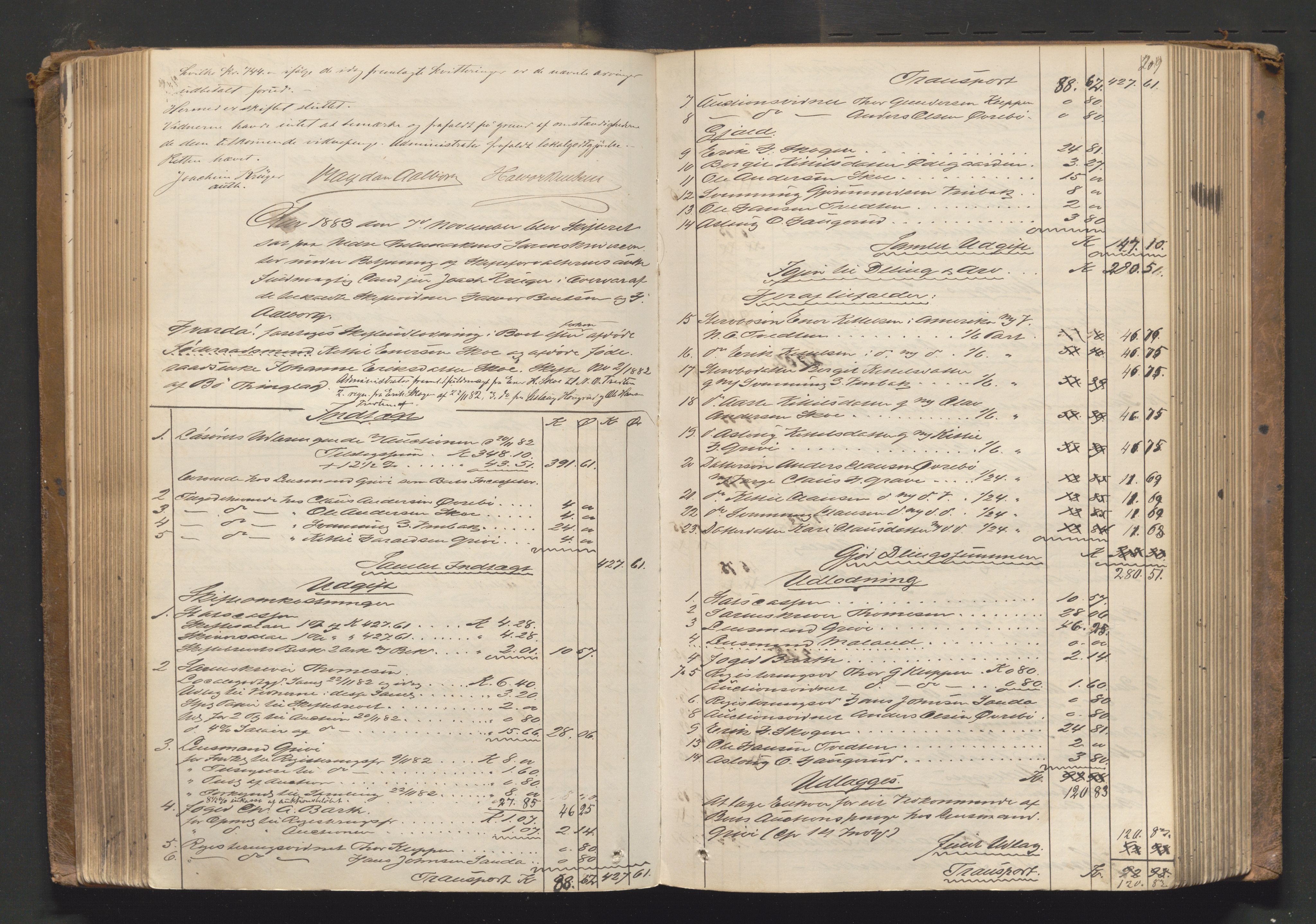 Nedre Telemark sorenskriveri, AV/SAKO-A-135/H/Hb/Hbe/L0003: Skifteutlodningsprotokoll, 1878-1892, s. 208b-209a