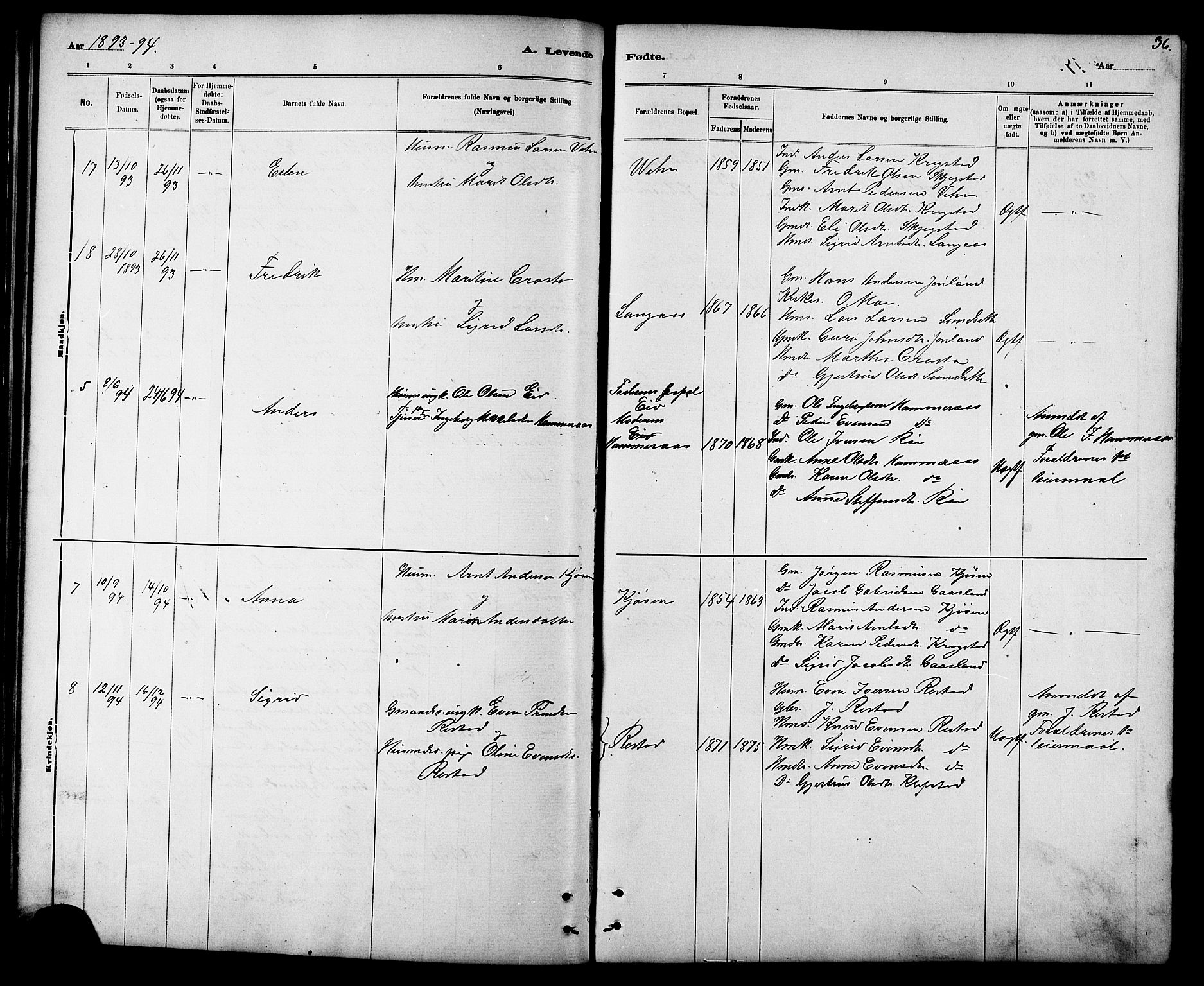Ministerialprotokoller, klokkerbøker og fødselsregistre - Sør-Trøndelag, SAT/A-1456/694/L1132: Klokkerbok nr. 694C04, 1887-1914, s. 36