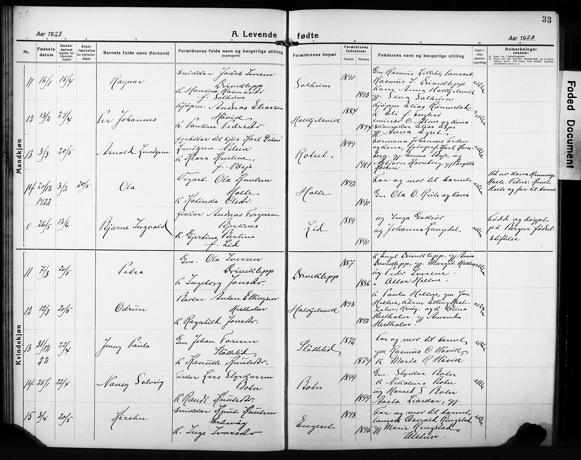 Ministerialprotokoller, klokkerbøker og fødselsregistre - Møre og Romsdal, AV/SAT-A-1454/511/L0160: Klokkerbok nr. 511C06, 1920-1932, s. 33