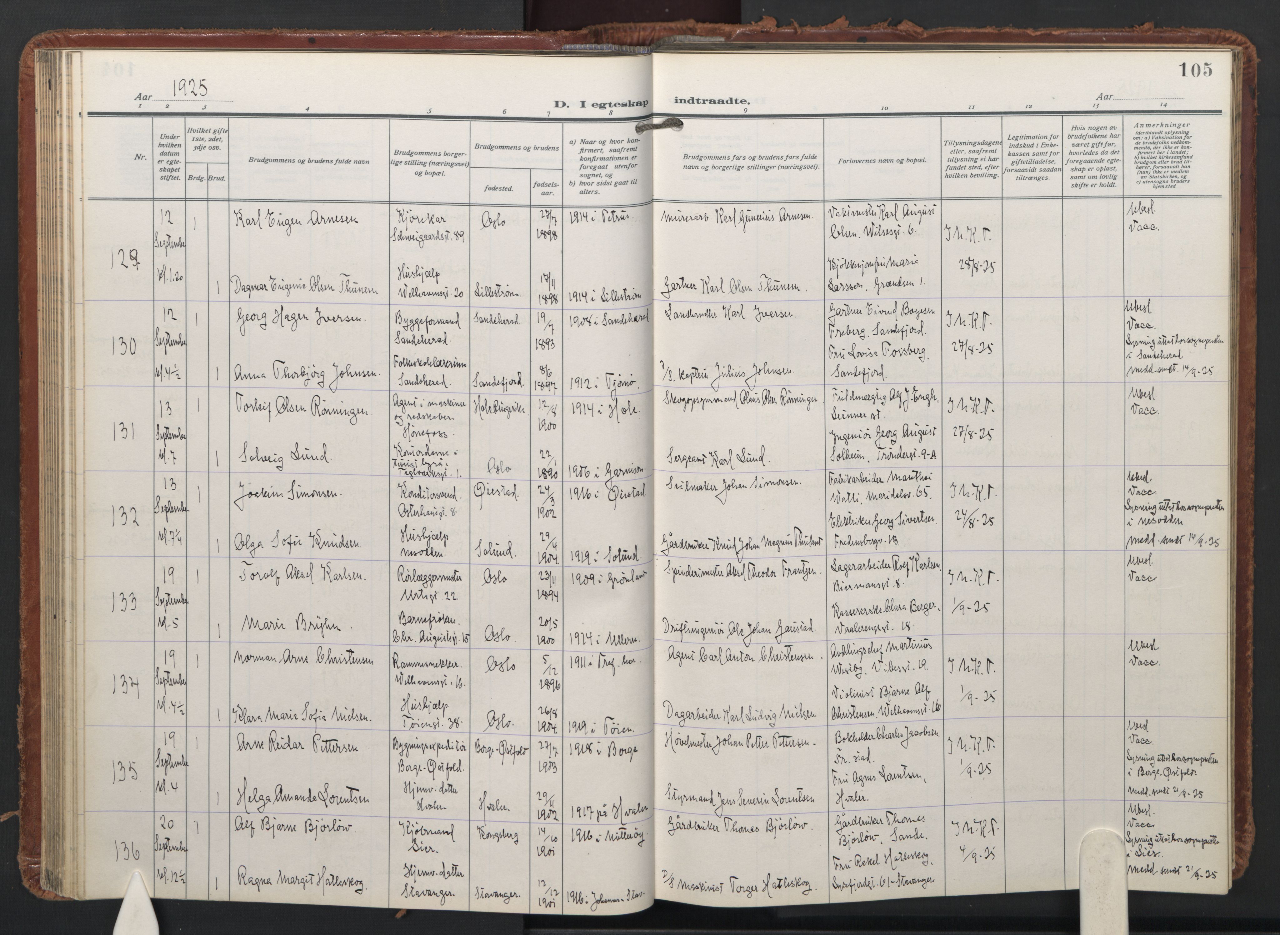 Trefoldighet prestekontor Kirkebøker, AV/SAO-A-10882/F/Fc/L0009: Ministerialbok nr. III 9, 1922-1936, s. 105