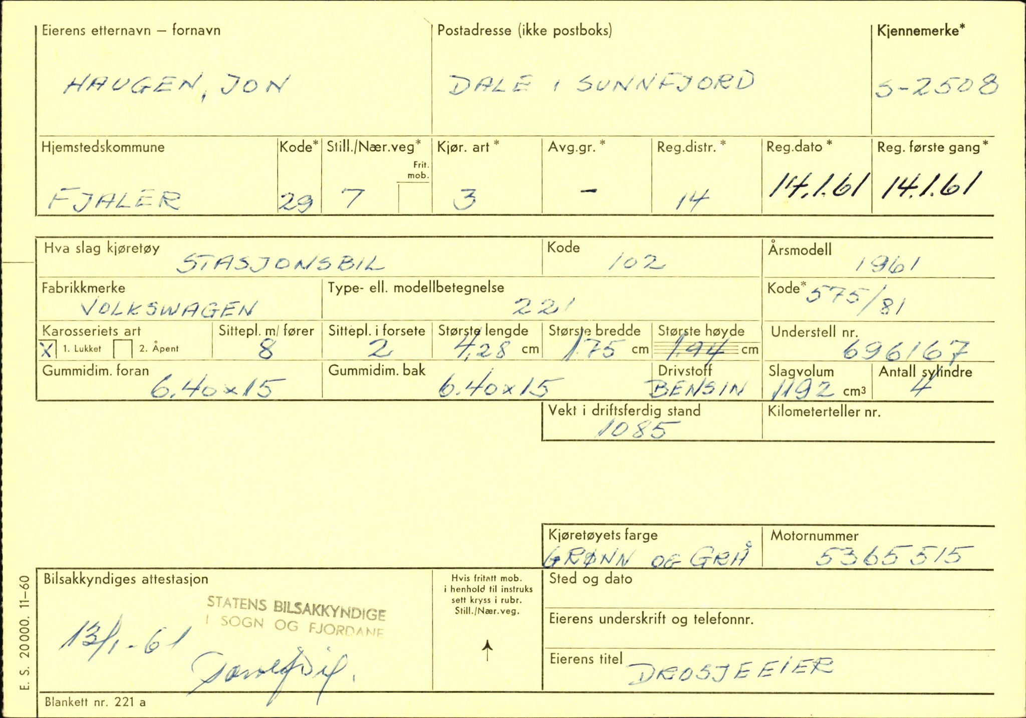 Statens vegvesen, Sogn og Fjordane vegkontor, AV/SAB-A-5301/4/F/L0004: Registerkort utmeldte Fjordane S2500-2700, S7200-7899, 1930-1961, s. 13