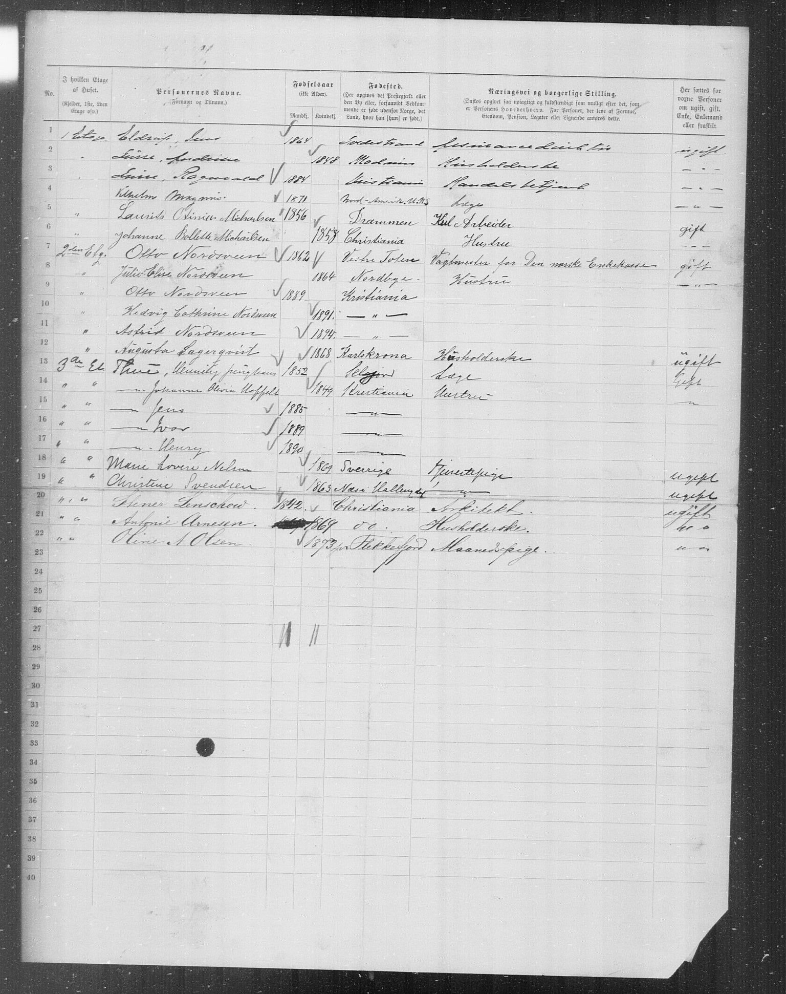 OBA, Kommunal folketelling 31.12.1899 for Kristiania kjøpstad, 1899, s. 7070