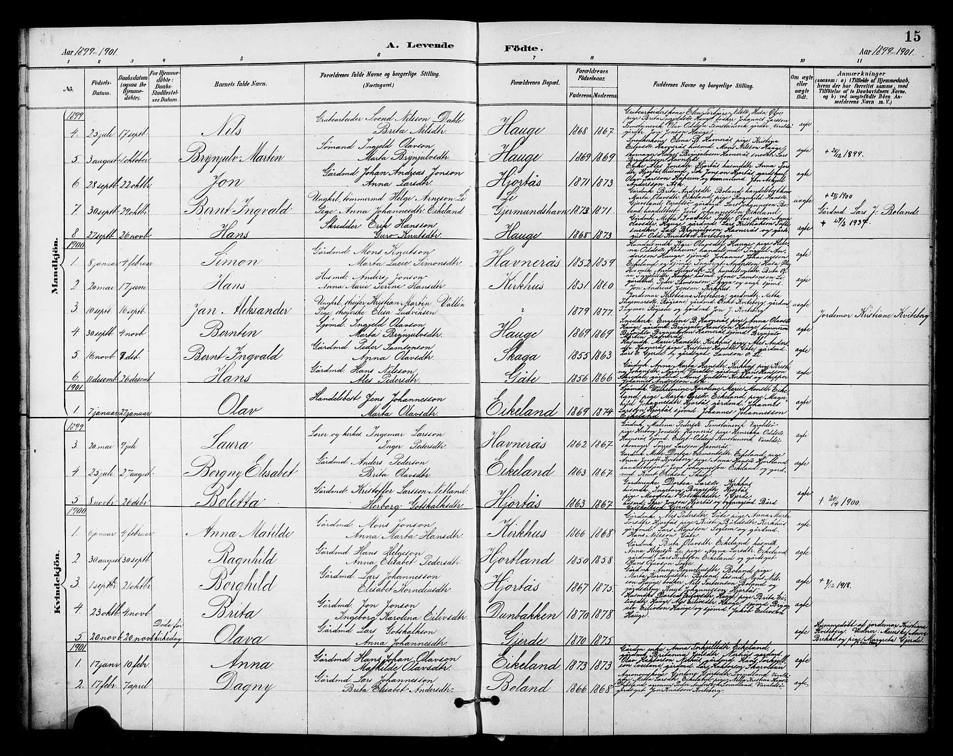 Kvinnherad sokneprestembete, AV/SAB-A-76401/H/Hab: Klokkerbok nr. B 1, 1885-1925, s. 15