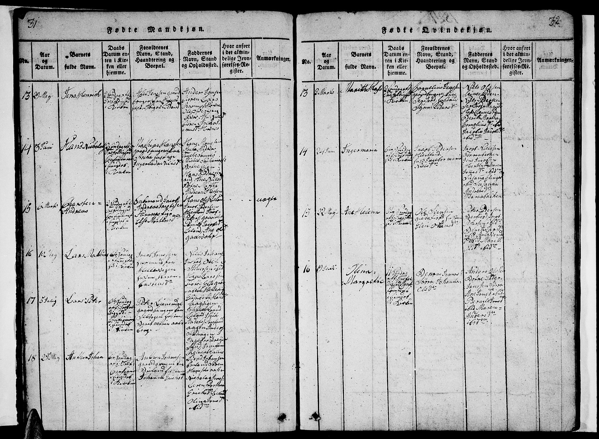 Ministerialprotokoller, klokkerbøker og fødselsregistre - Nordland, AV/SAT-A-1459/831/L0474: Klokkerbok nr. 831C01, 1820-1850, s. 31-32