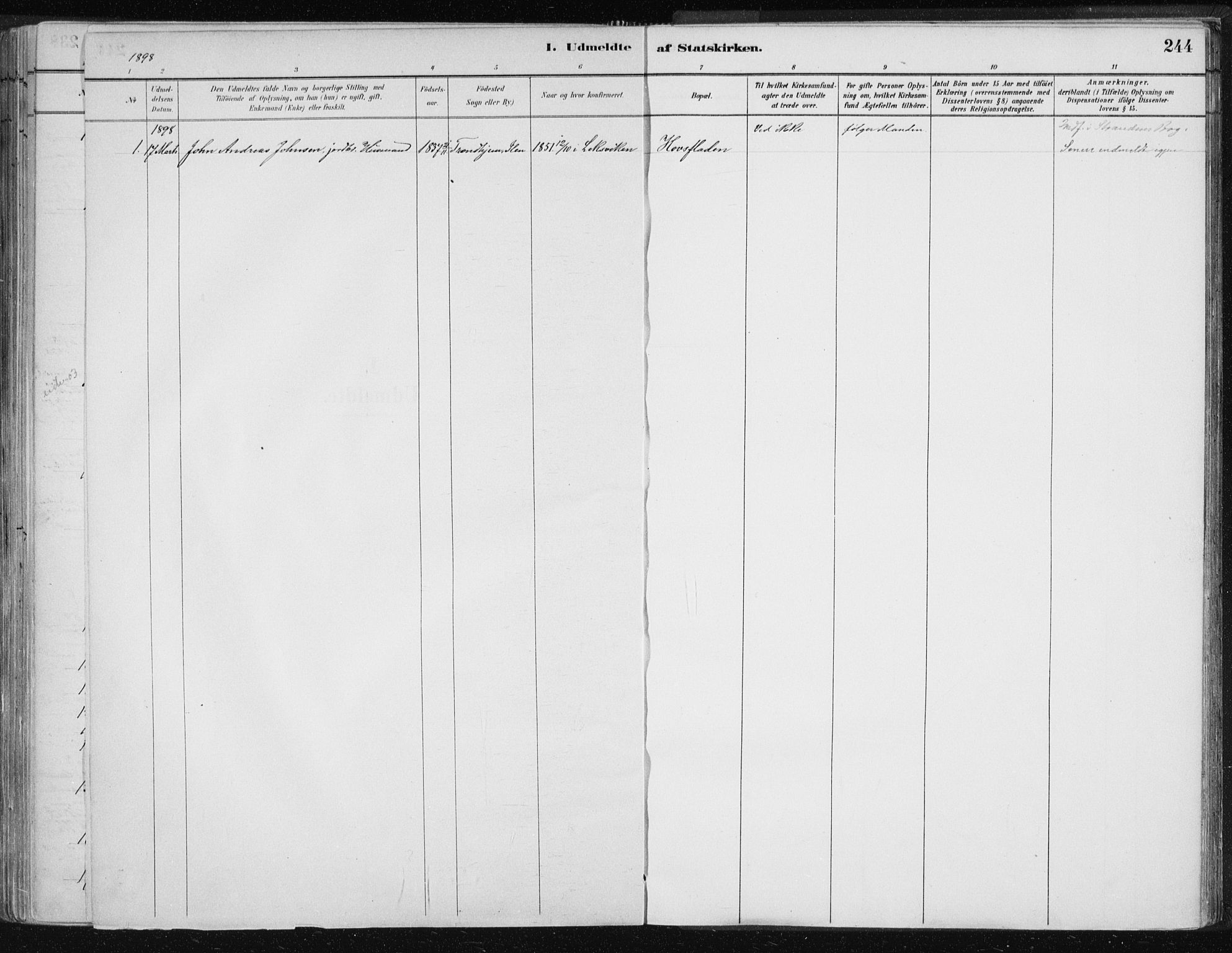 Ministerialprotokoller, klokkerbøker og fødselsregistre - Nord-Trøndelag, SAT/A-1458/701/L0010: Ministerialbok nr. 701A10, 1883-1899, s. 244