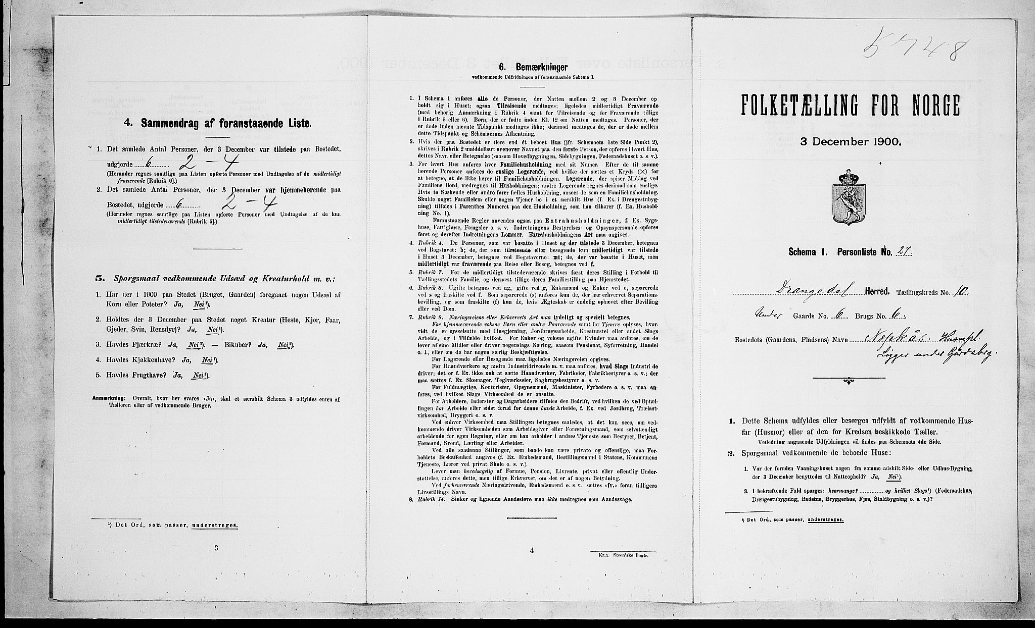 SAKO, Folketelling 1900 for 0817 Drangedal herred, 1900, s. 807