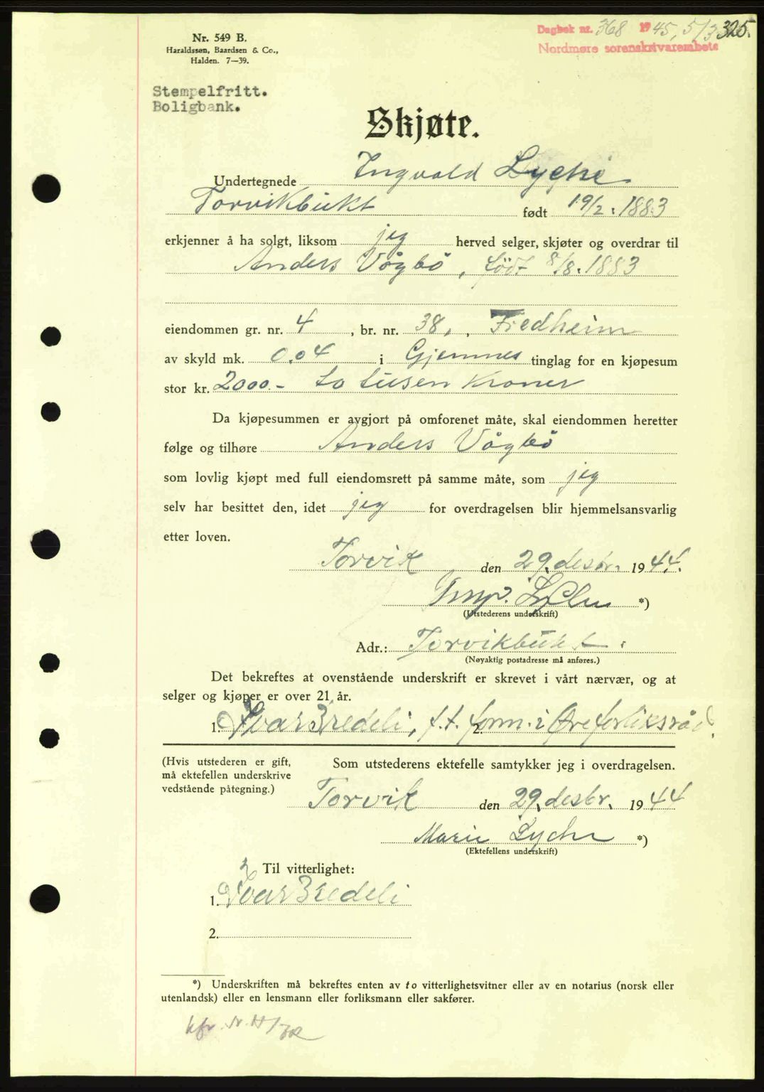 Nordmøre sorenskriveri, SAT/A-4132/1/2/2Ca: Pantebok nr. A99, 1945-1945, Dagboknr: 368/1945