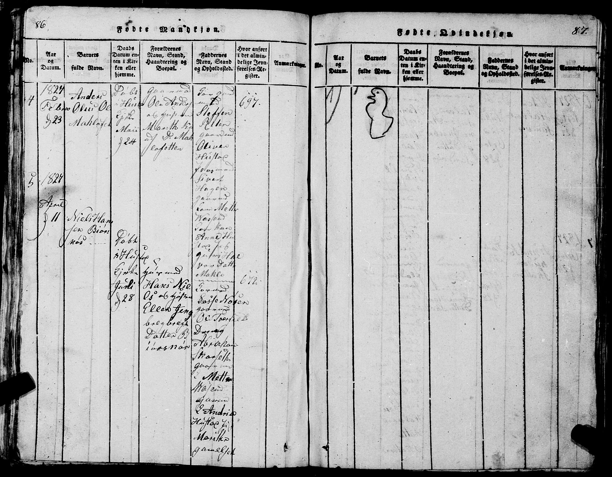 Ministerialprotokoller, klokkerbøker og fødselsregistre - Møre og Romsdal, AV/SAT-A-1454/567/L0781: Klokkerbok nr. 567C01, 1818-1845, s. 86-87